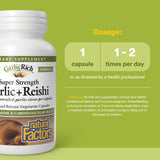 Natural Factors Garlic+Reishi capsules on a wooden table