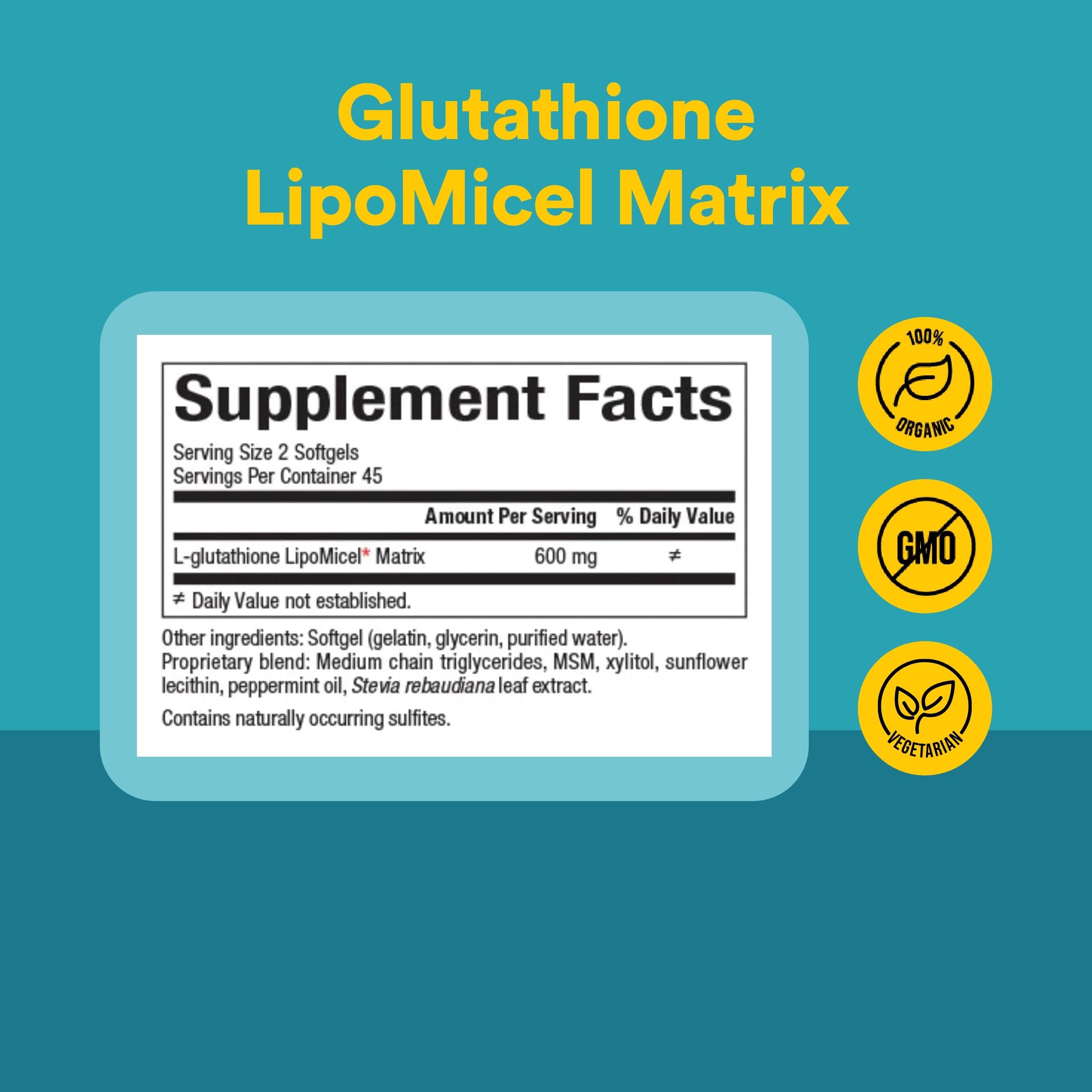 Natural Factors Glutathione LipoMicel Matrix 600mg softgels side view