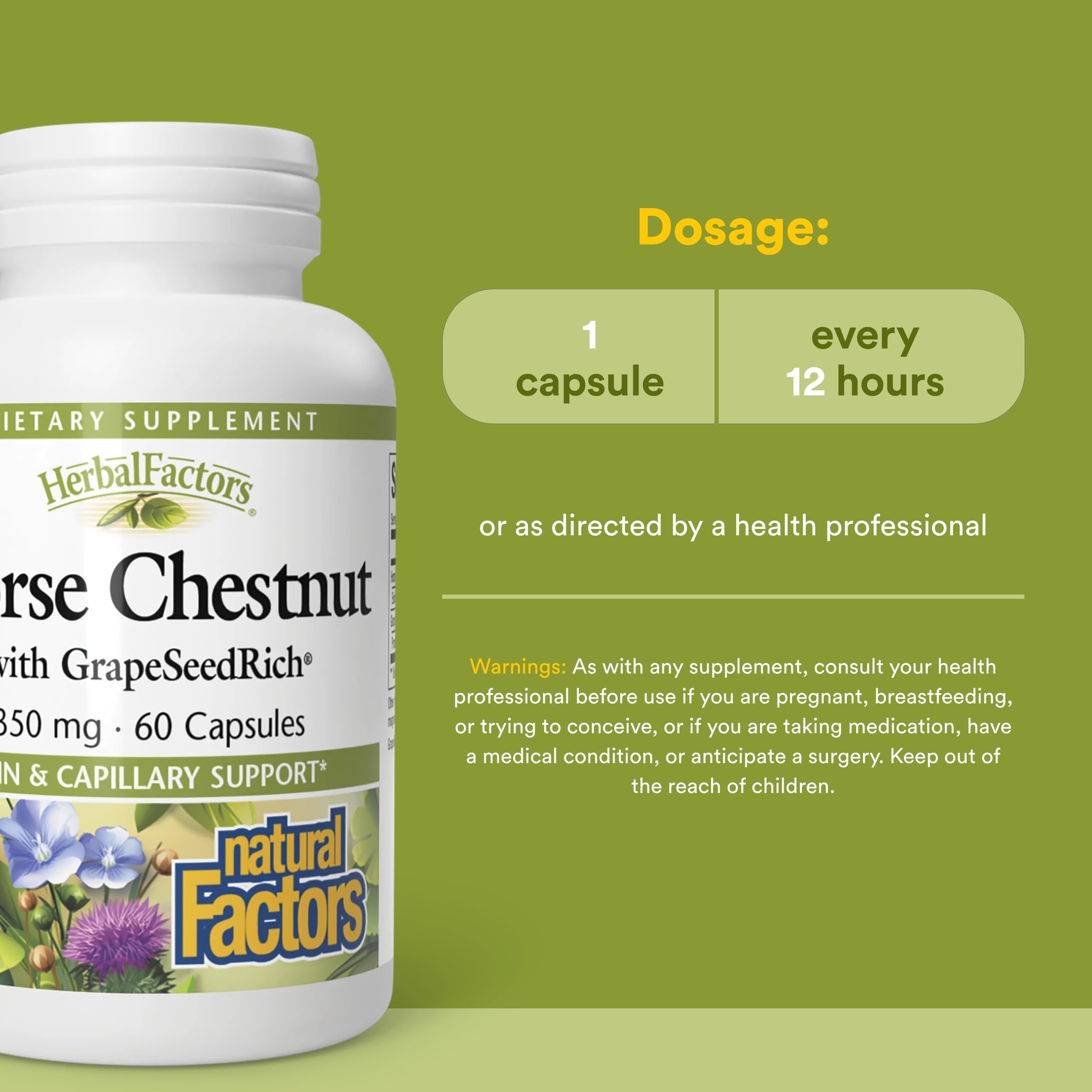 Natural Factors Grape Seed Extract with Horse Chestnut side view