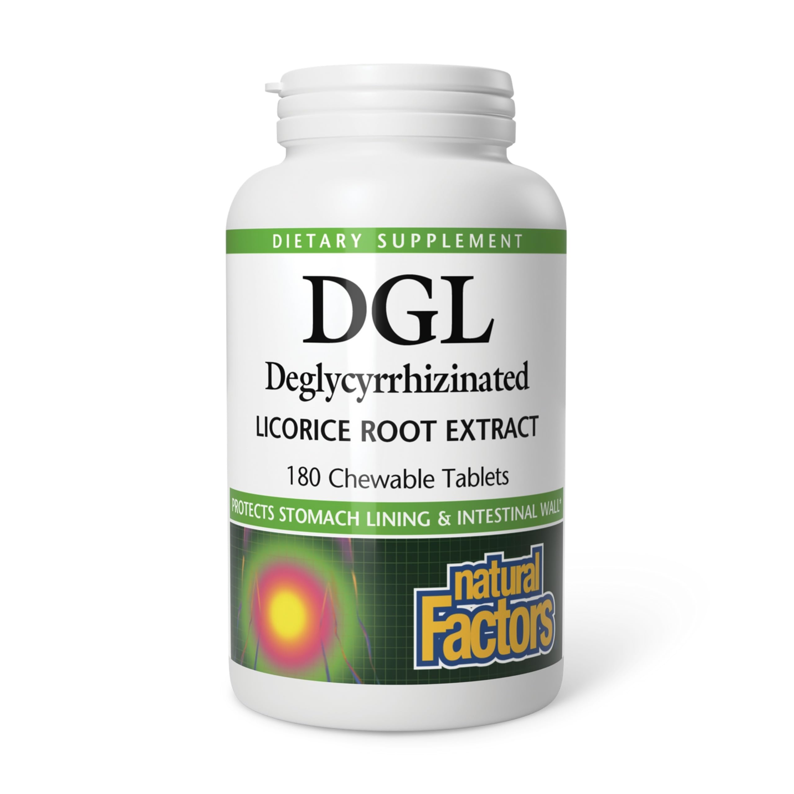 Natural Factors Licorice Root DGL Supplement 400mg chewable tablets front view