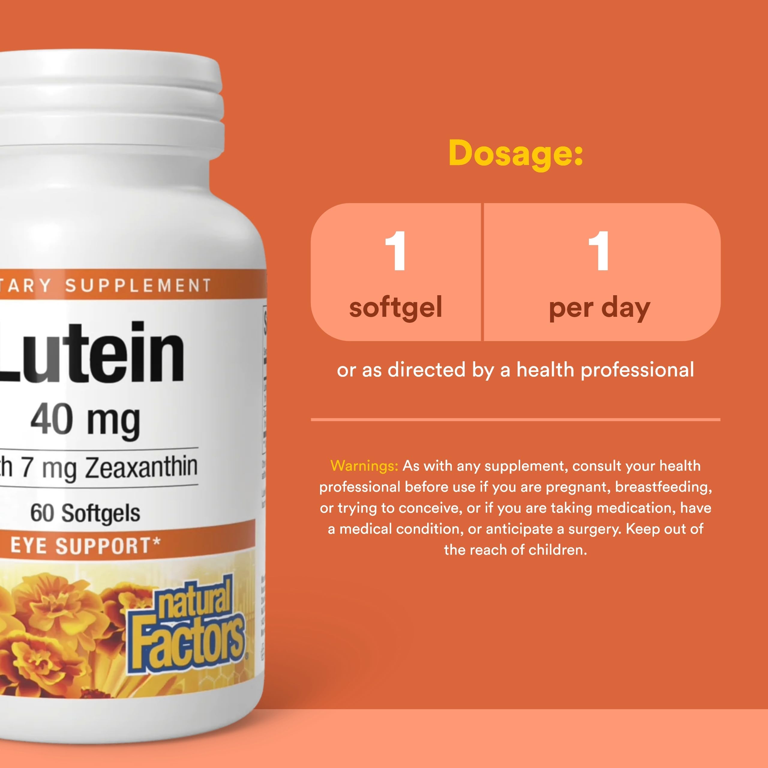 Natural Factors Lutein Softgels 40mg side view showing softgel