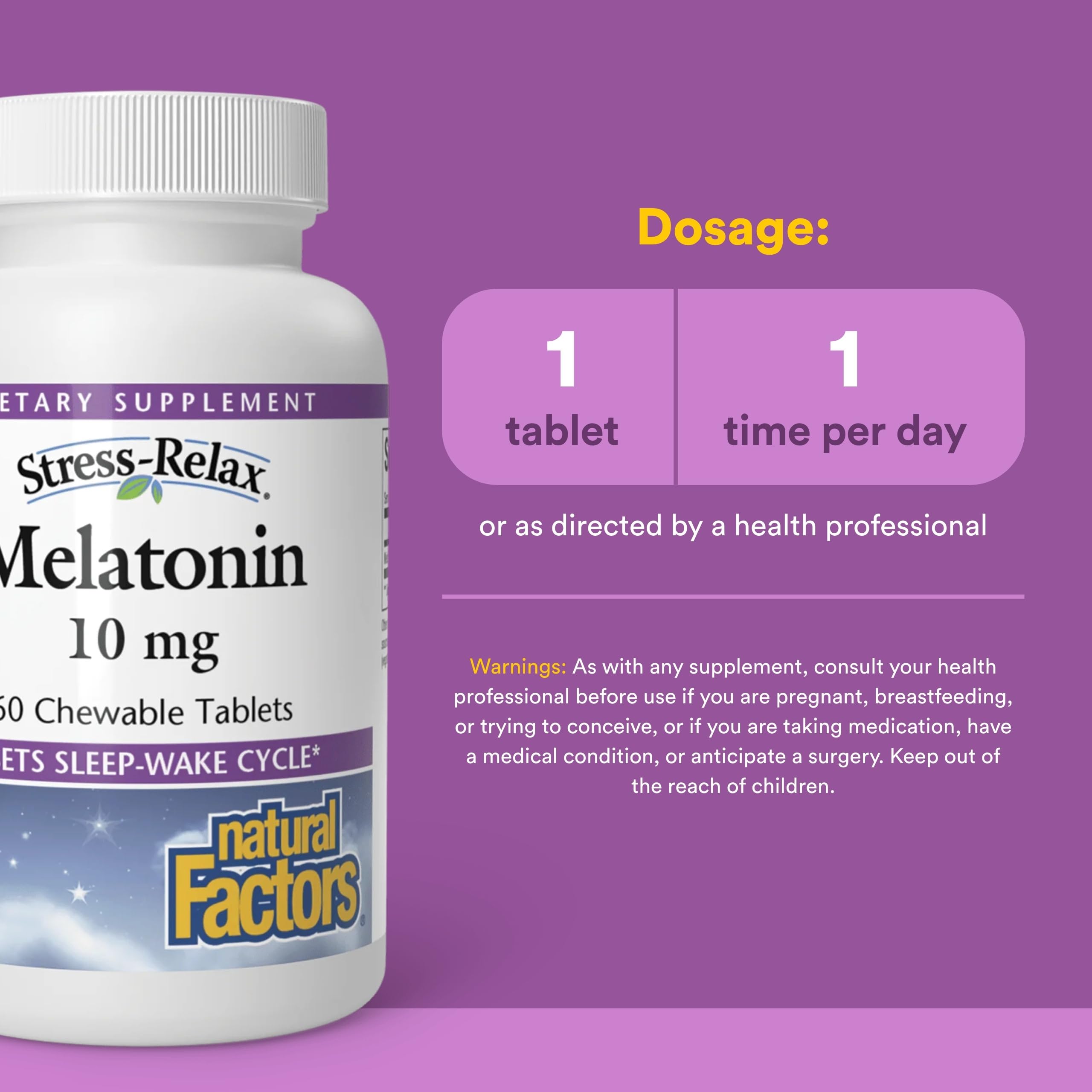 Natural Factors Melatonin 10 mg peppermint flavour tablet close-up