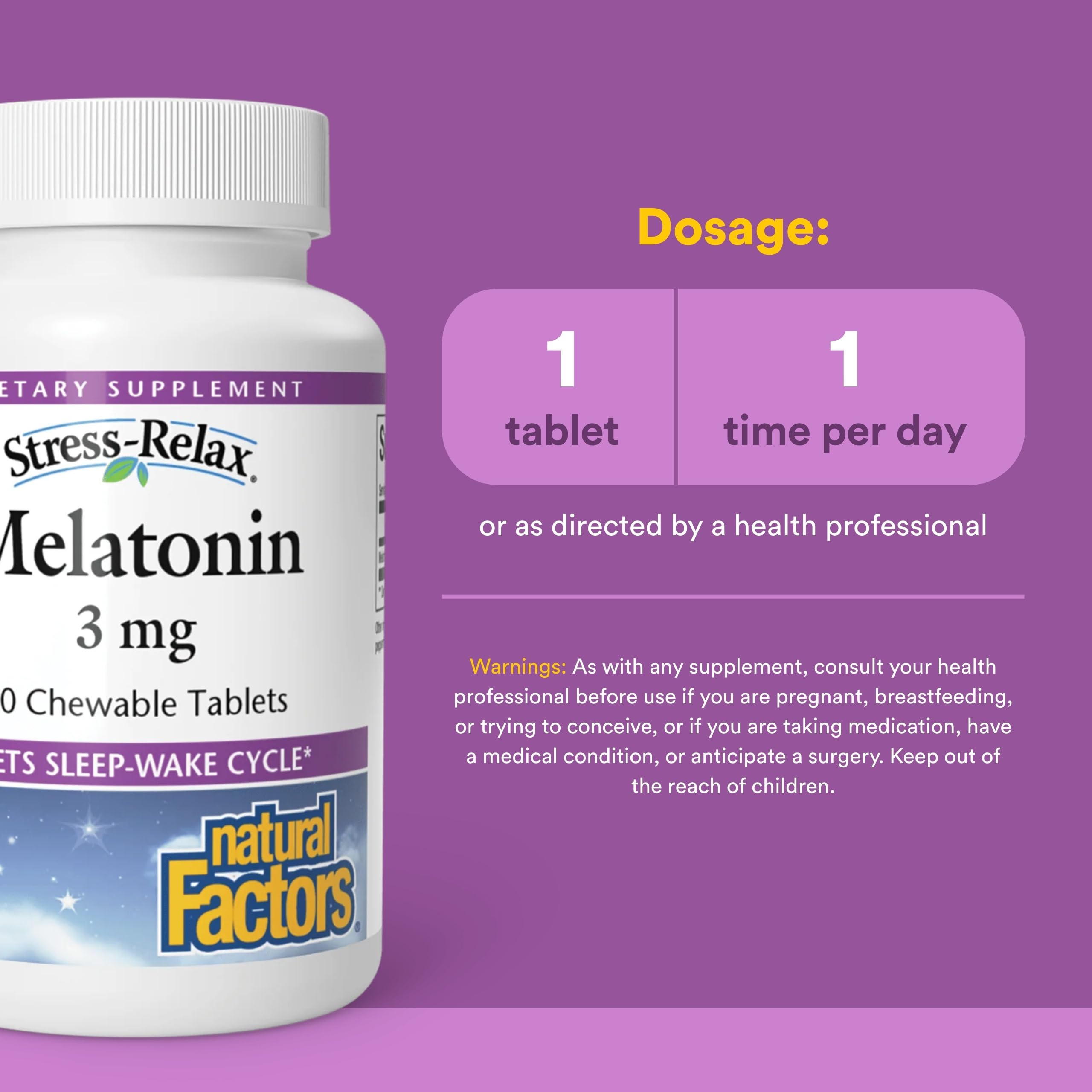 Natural Factors Melatonin 3 mg chewable tablets side view