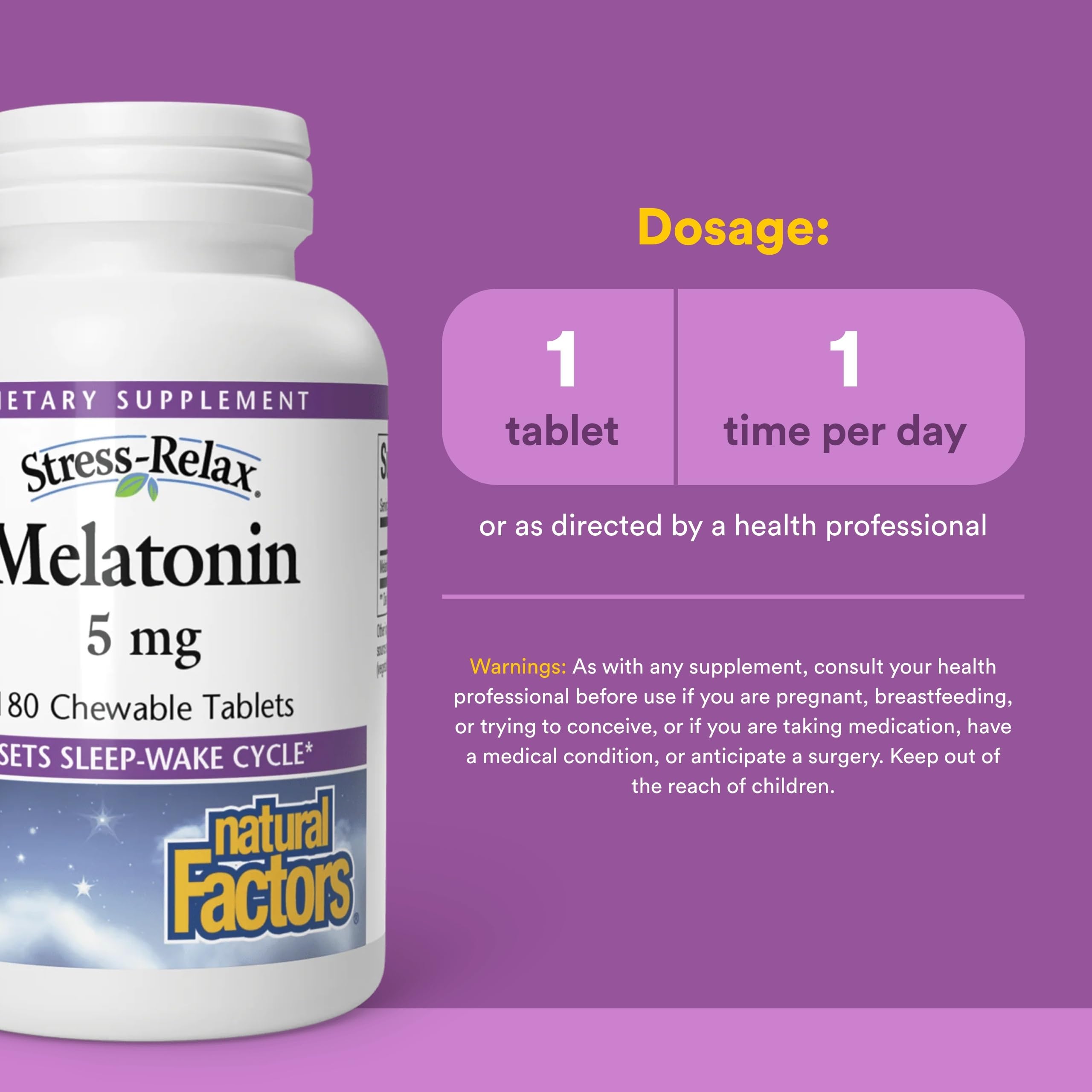 Natural Factors Melatonin 5 mg peppermint flavour tablet close-up