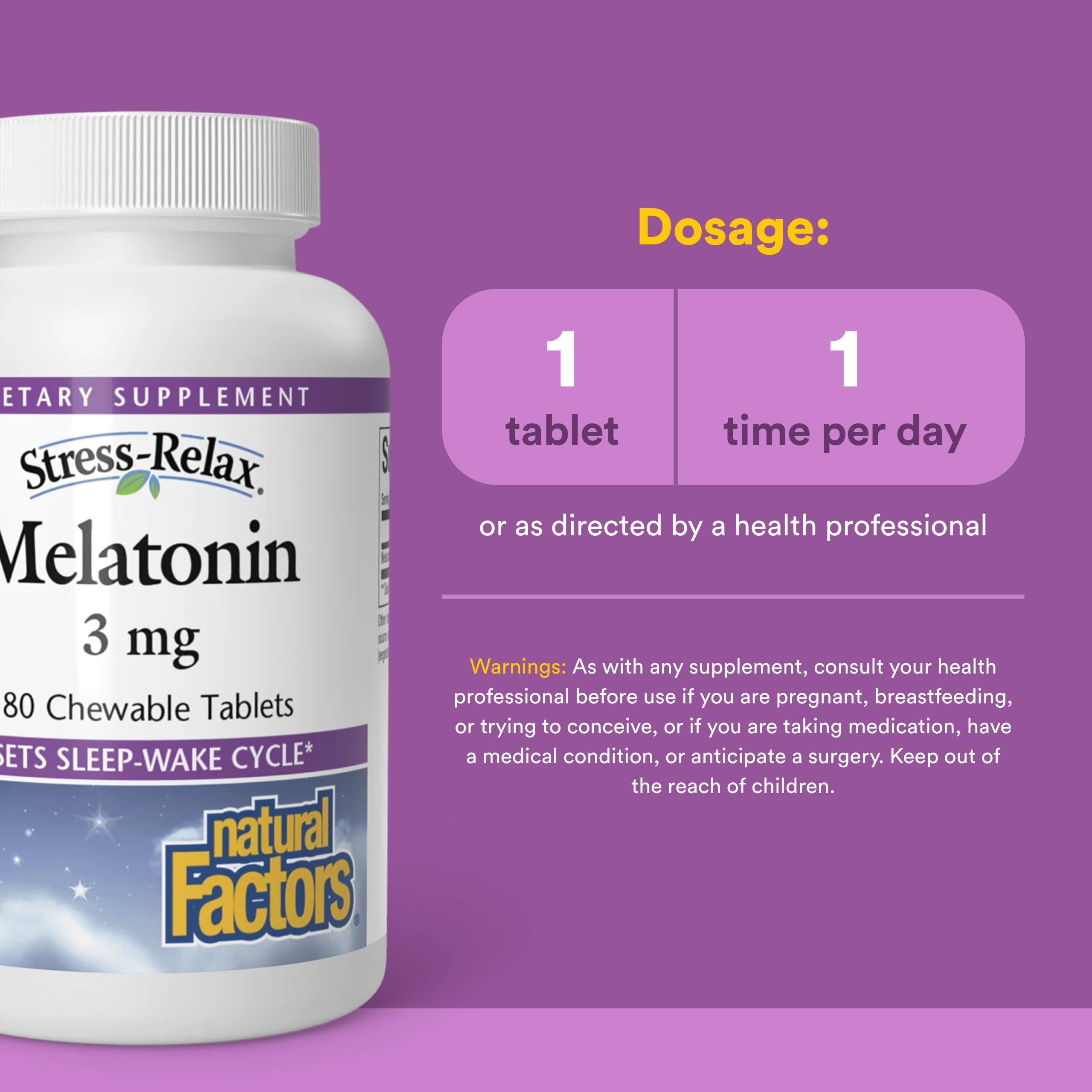 Natural Factors Melatonin Chewable Tablets 3mg back view with ingredient list