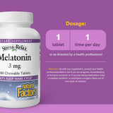 Natural Factors Melatonin Chewable Tablets 3mg back view with ingredient list