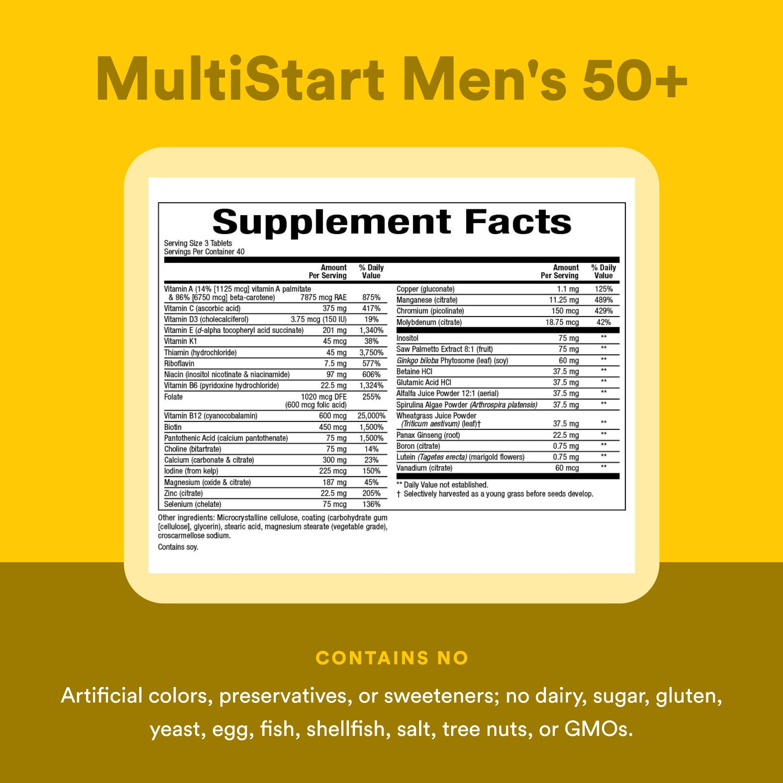 Natural Factors Men's 50+ MultiStart Multivitamins ingredients list