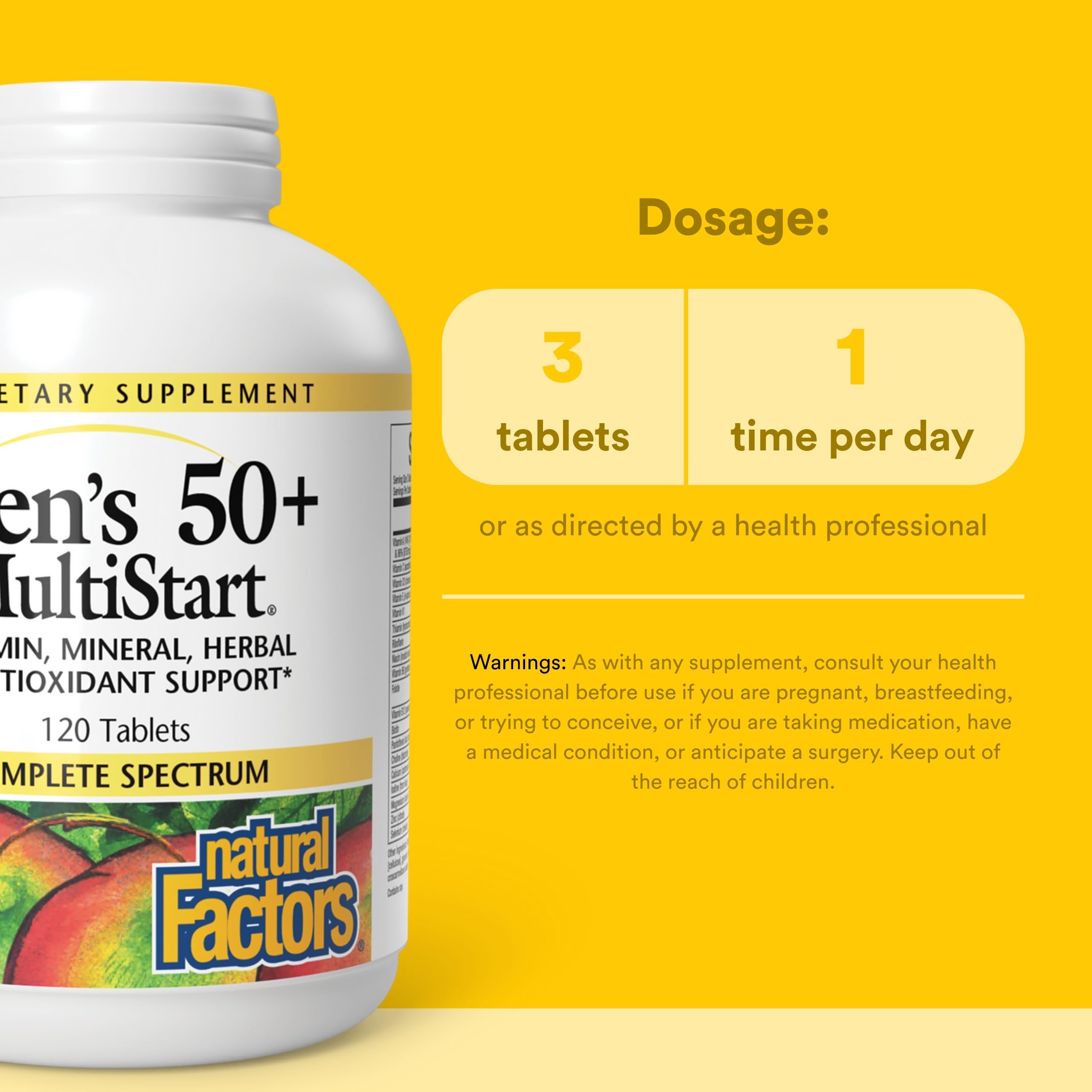 Natural Factors Men's 50+ MultiStart Multivitamins tablet close-up
