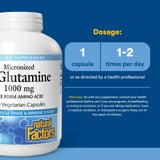 Natural Factors Micronized L-Glutamine capsules on a wooden table