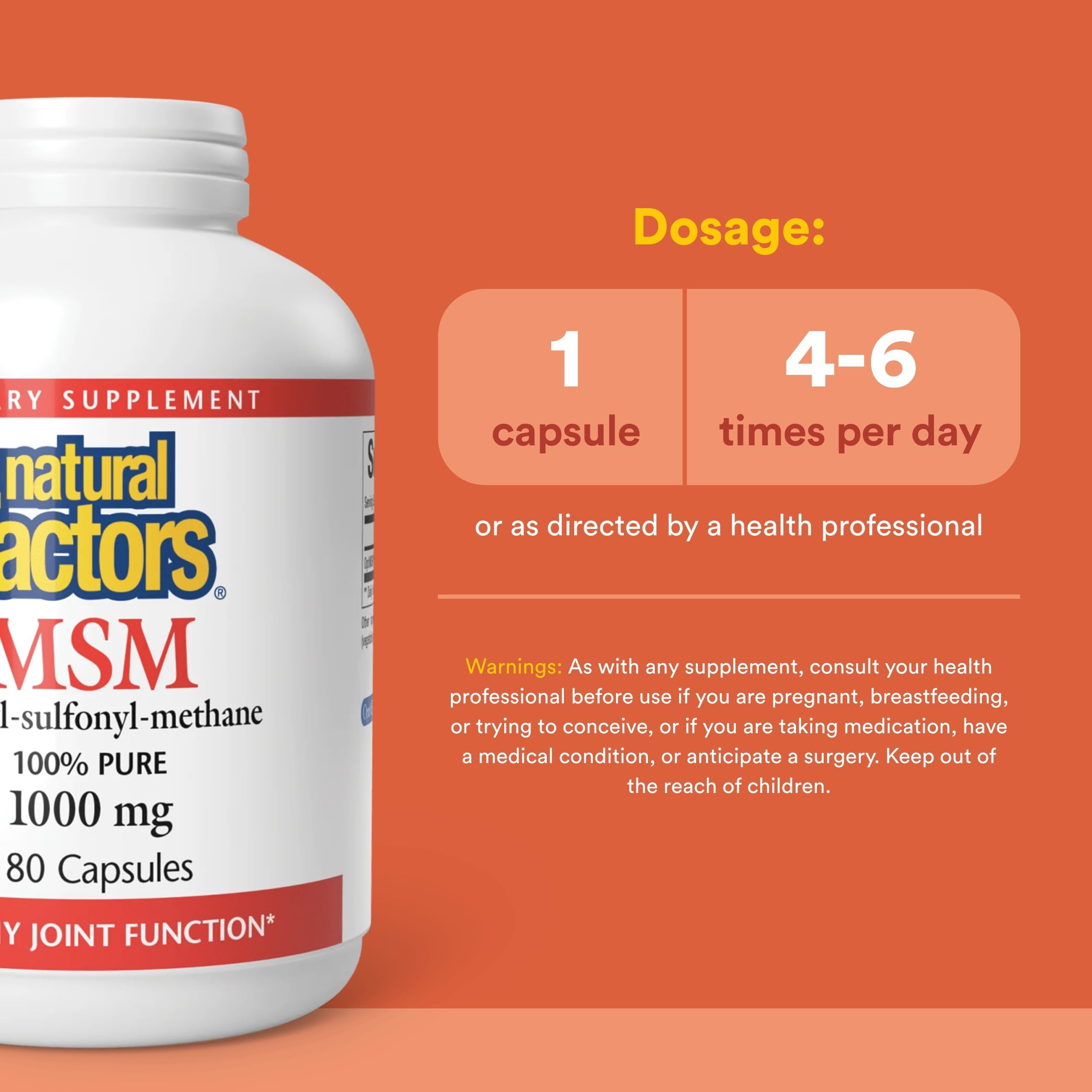 Natural Factors MSM Capsules 240g back view
