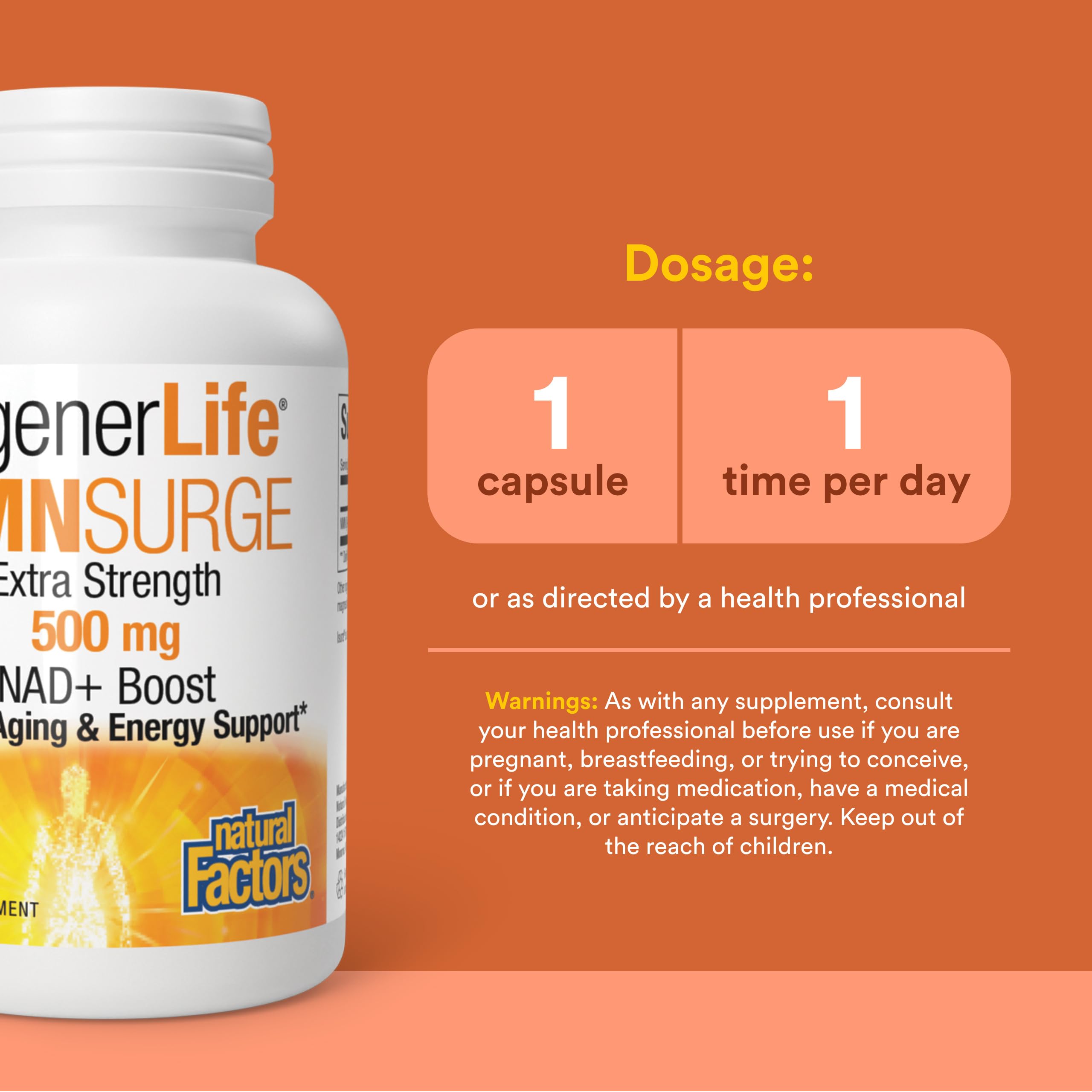 Natural Factors NMN Supplement 500mg side view