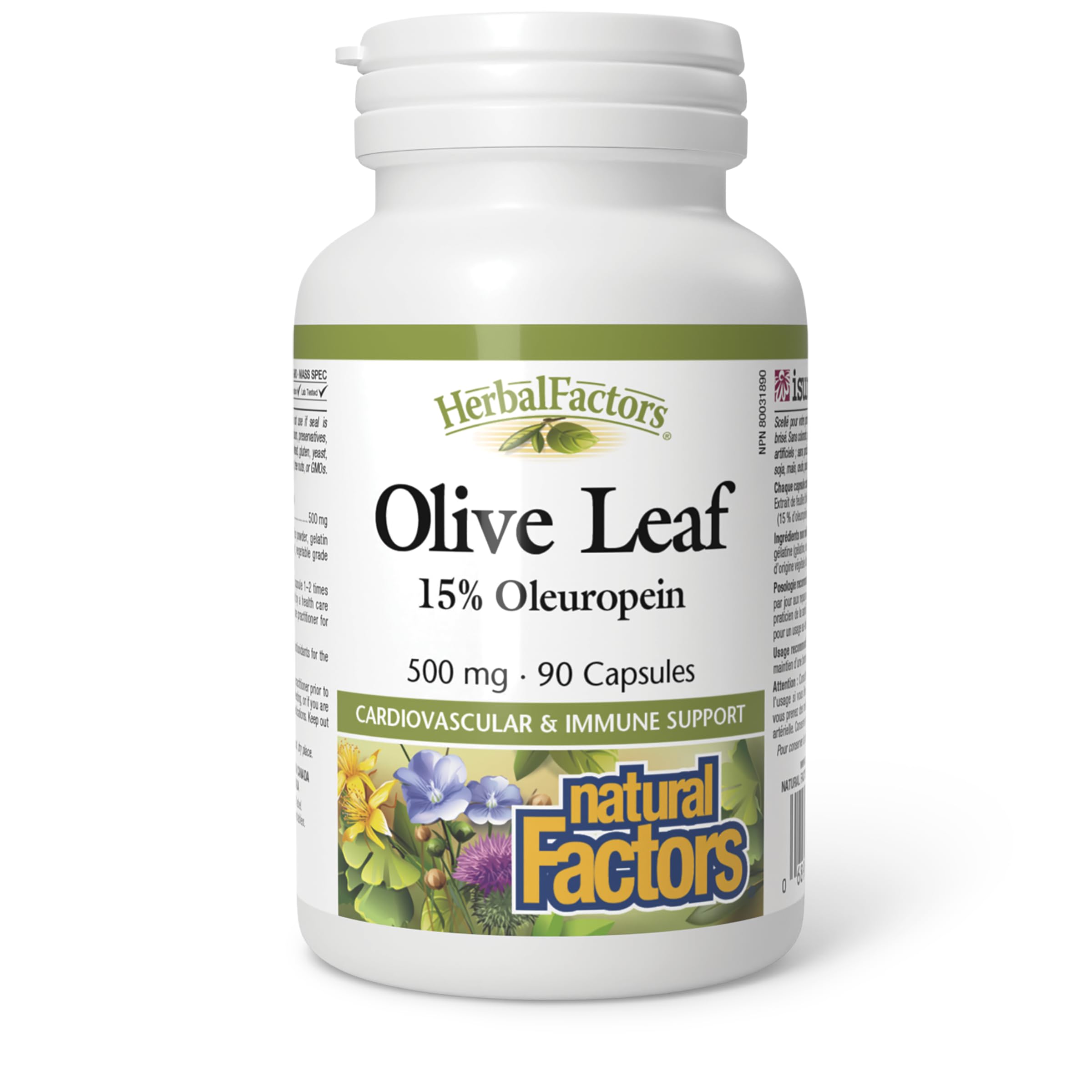 Natural Factors Olive Leaf Extract 500mg 90 Capsules front view