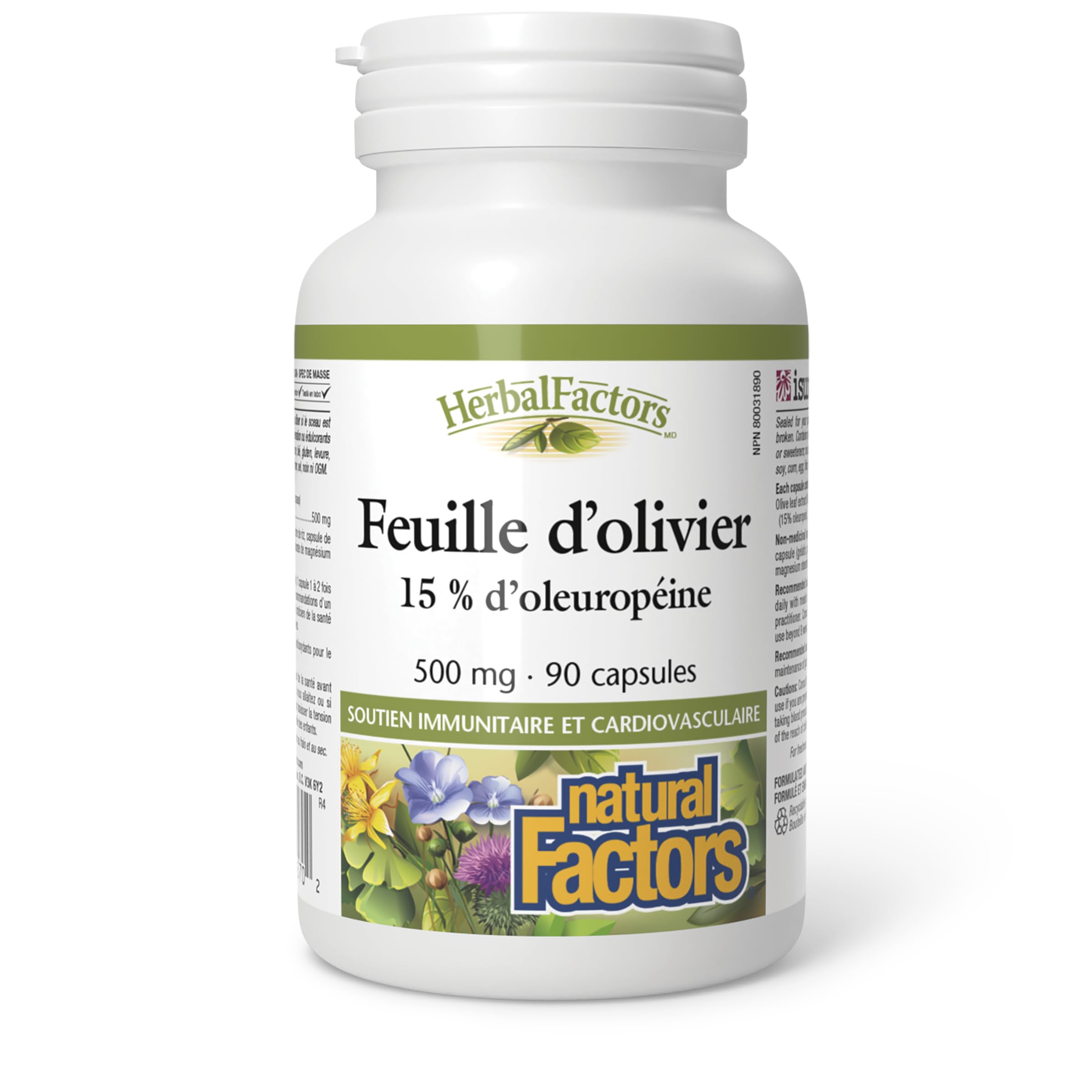 Natural Factors Olive Leaf Extract 500mg 90 Capsules side view