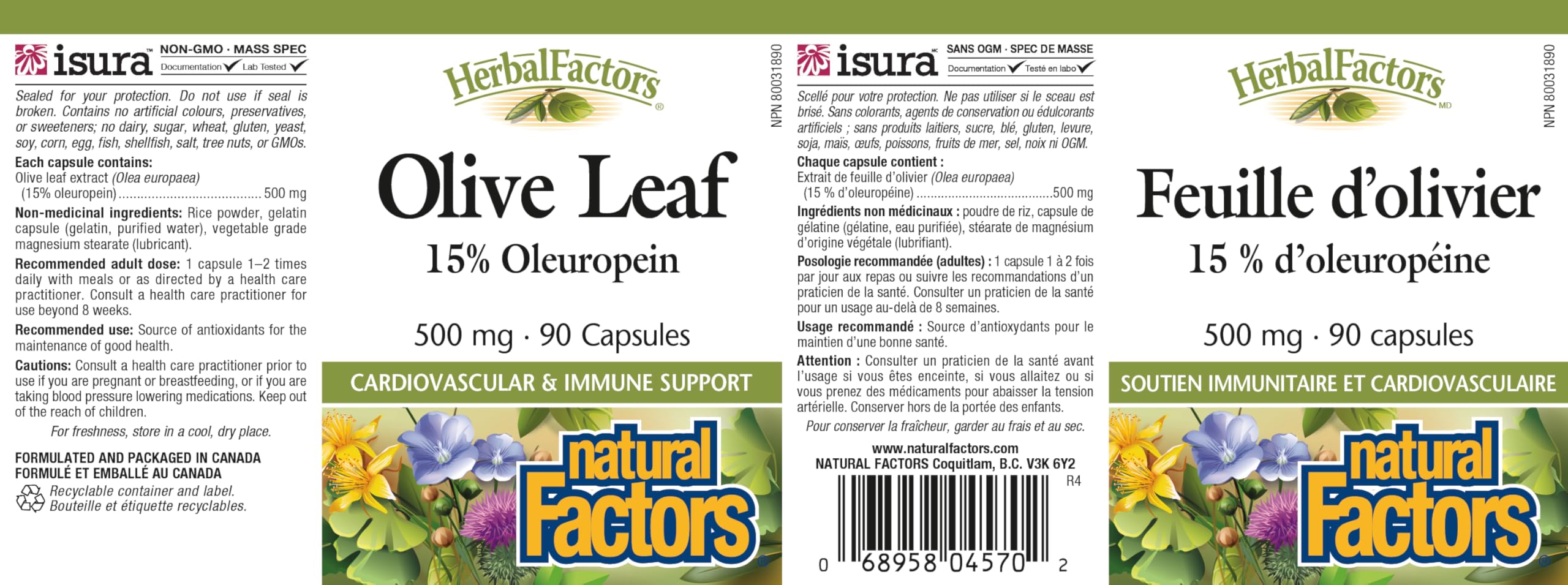 Natural Factors Olive Leaf Extract 500mg on a wooden table