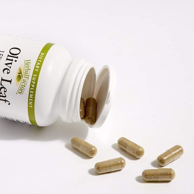 Natural Factors Olive Leaf Extract 500mg with a glass of water