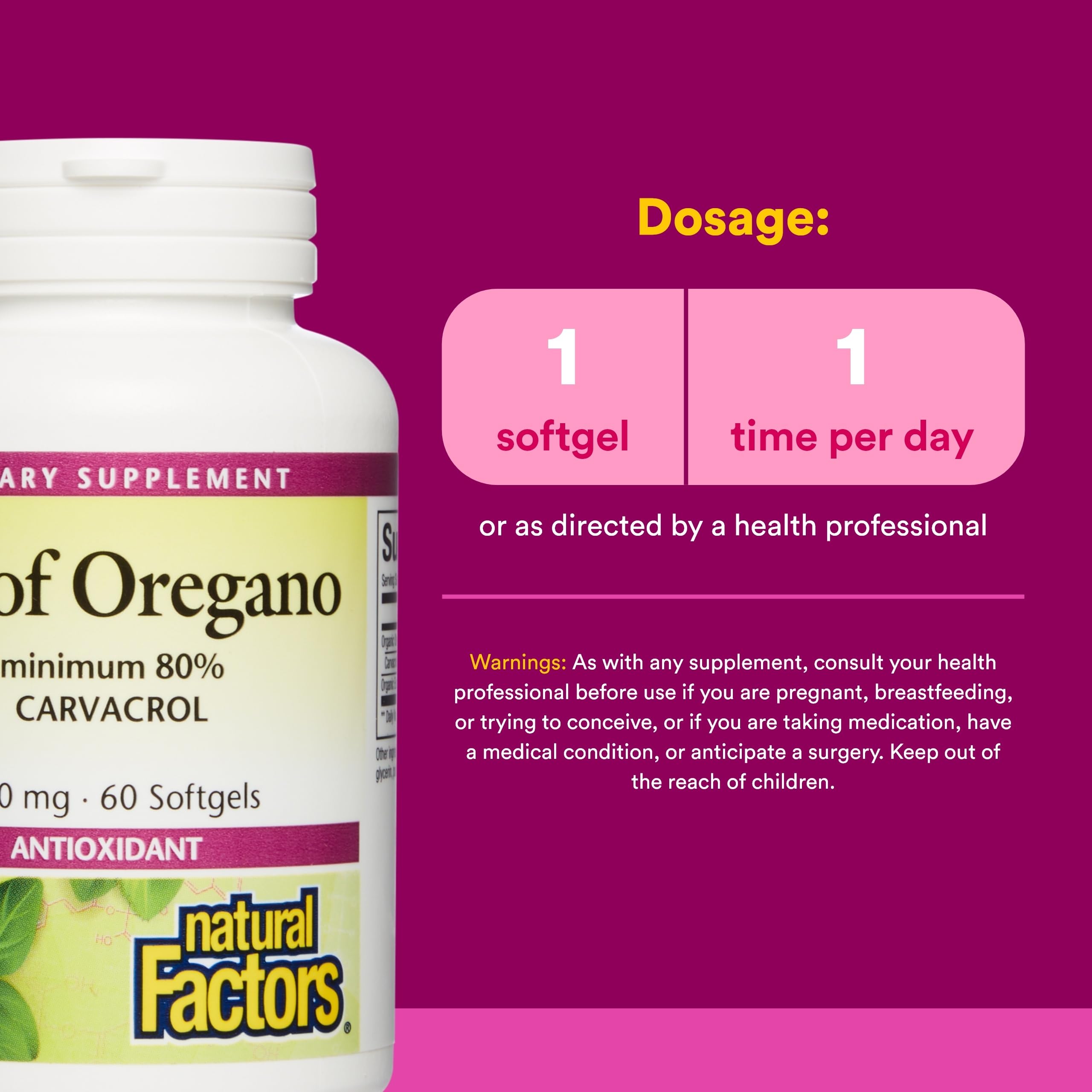 Natural Factors Oregano Oil Softgels side view