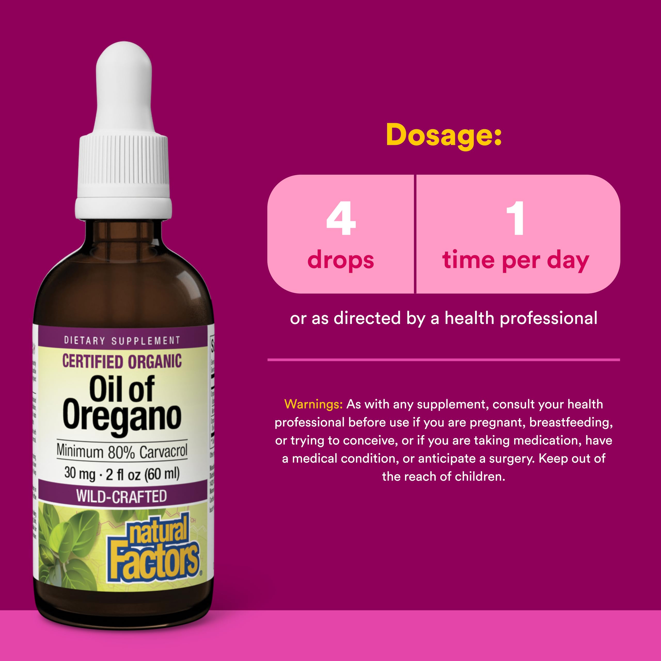 Natural Factors Oregano Oil Supplement 30mg dropper close-up