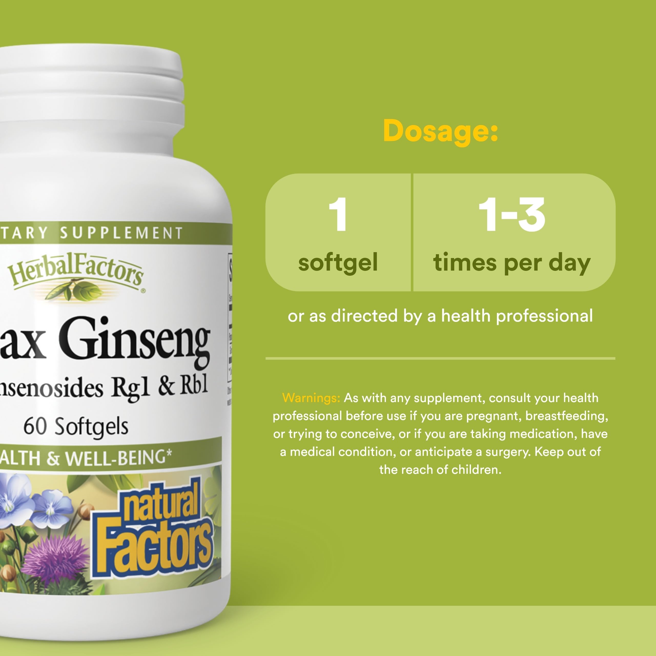 Natural Factors Panax Ginseng 64g softgel capsule close-up