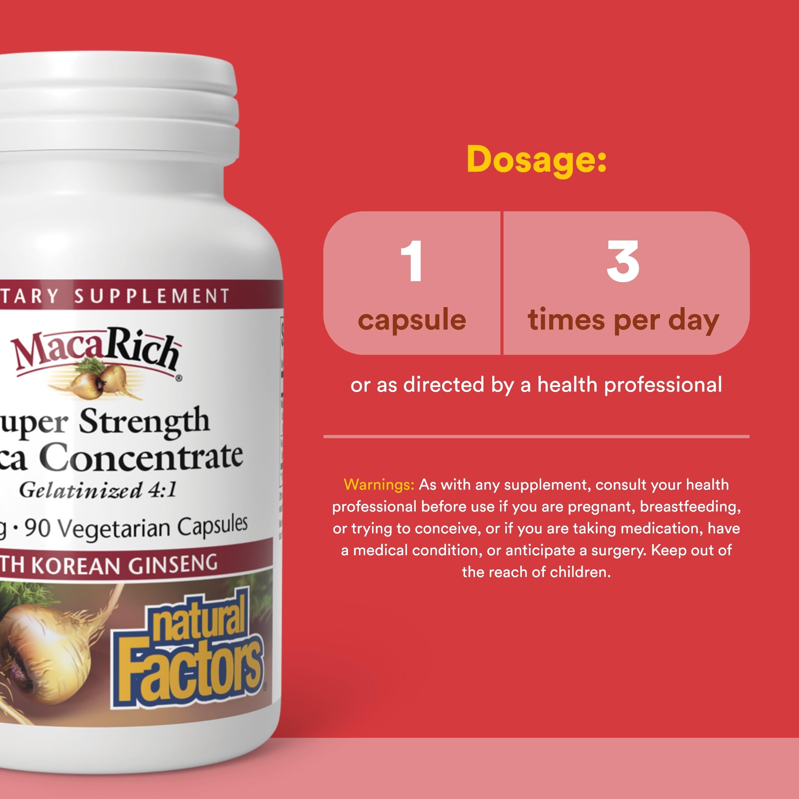 Natural Factors Power Maca 500mg side view showing capsule