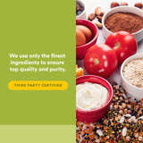 Natural Factors Prenatal Vitamins with fruits and vegetables background