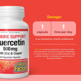 Natural Factors Quercetin Zinc Copper Supplement capsules on a wooden surface