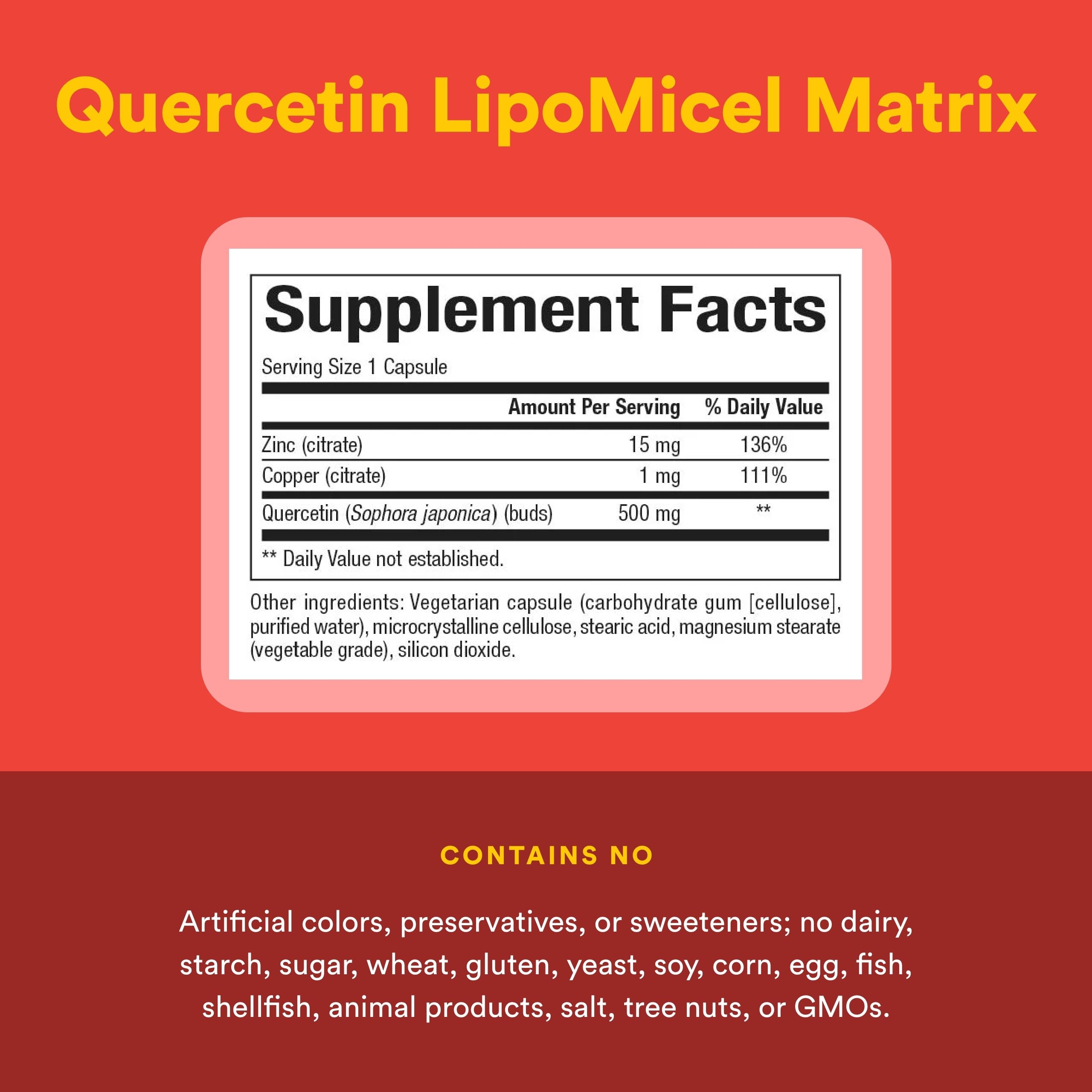 Natural Factors Quercetin Zinc Copper Supplement packaging side view
