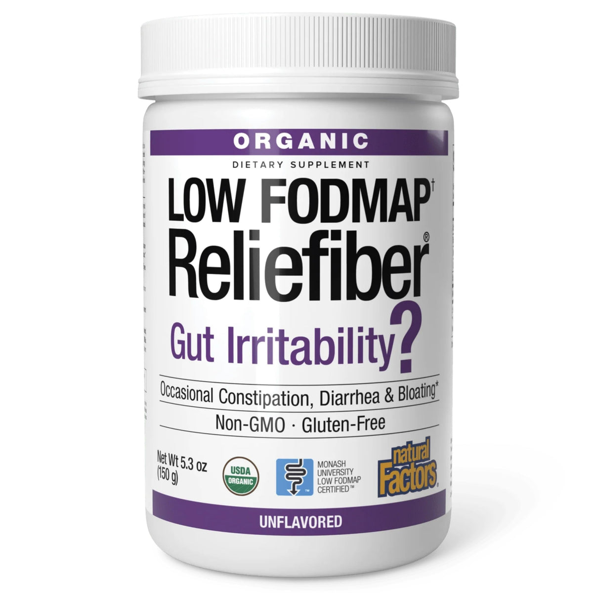 Natural Factors Reliefiber Organic Low FODMAP Fiber Powder front view