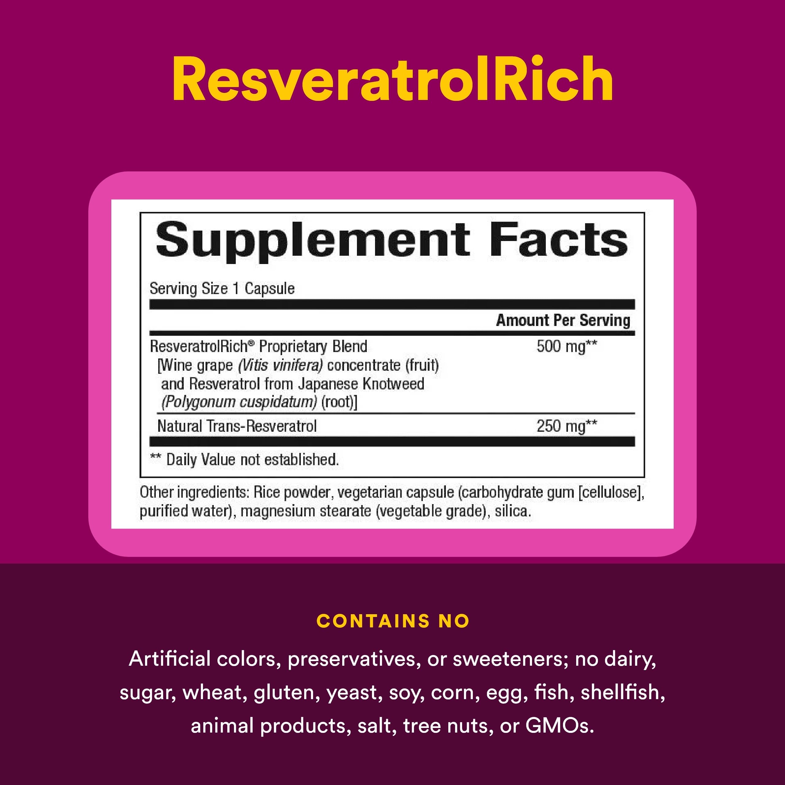 Natural Factors ResveratrolRich 250mg vegetarian capsules with ingredients