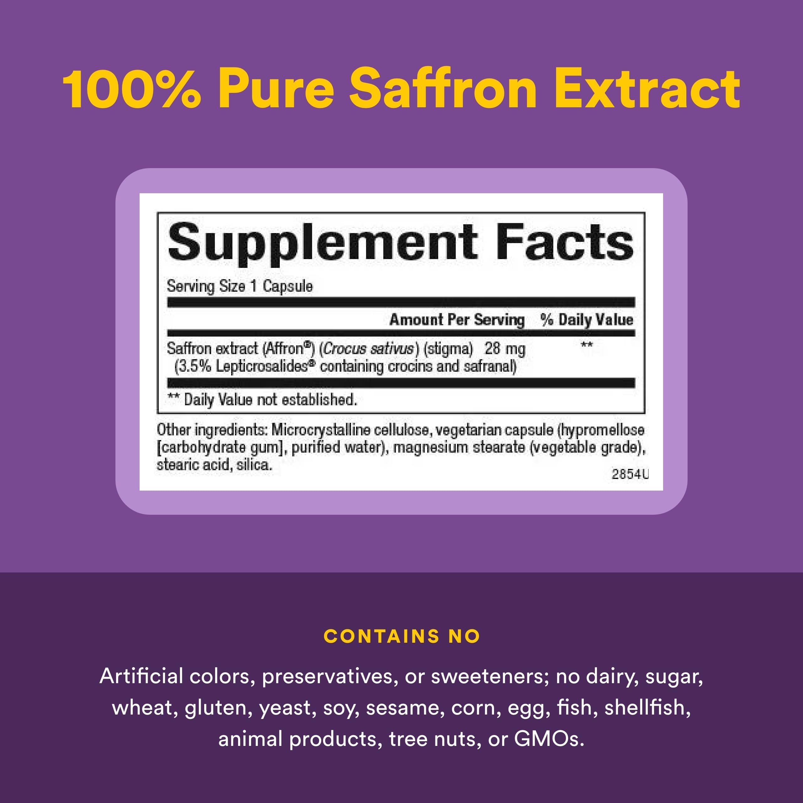 Natural Factors Saffron Extract Capsules 28mg on a wooden table
