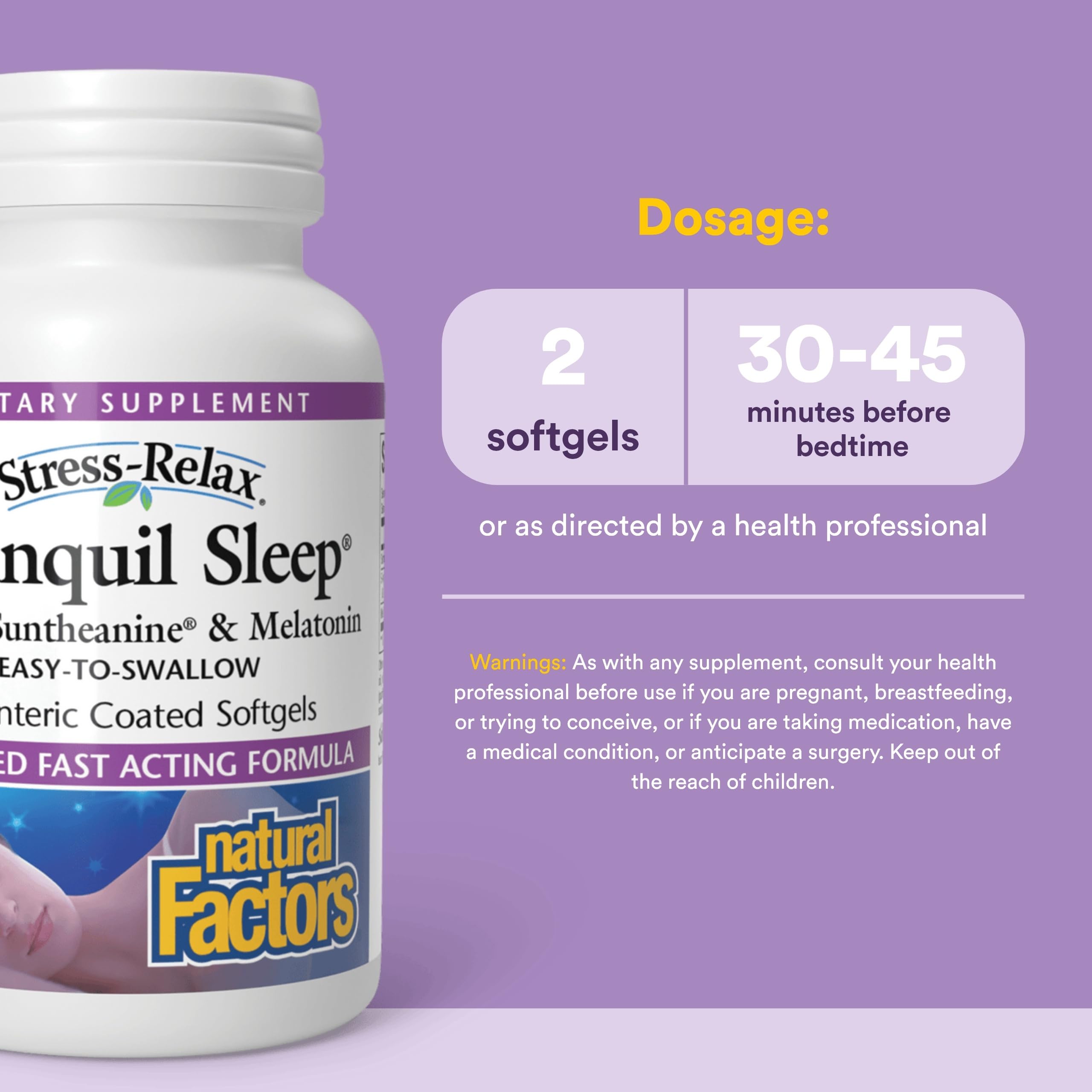 Natural Factors Sleep Supplement Softgels back view with ingredient list