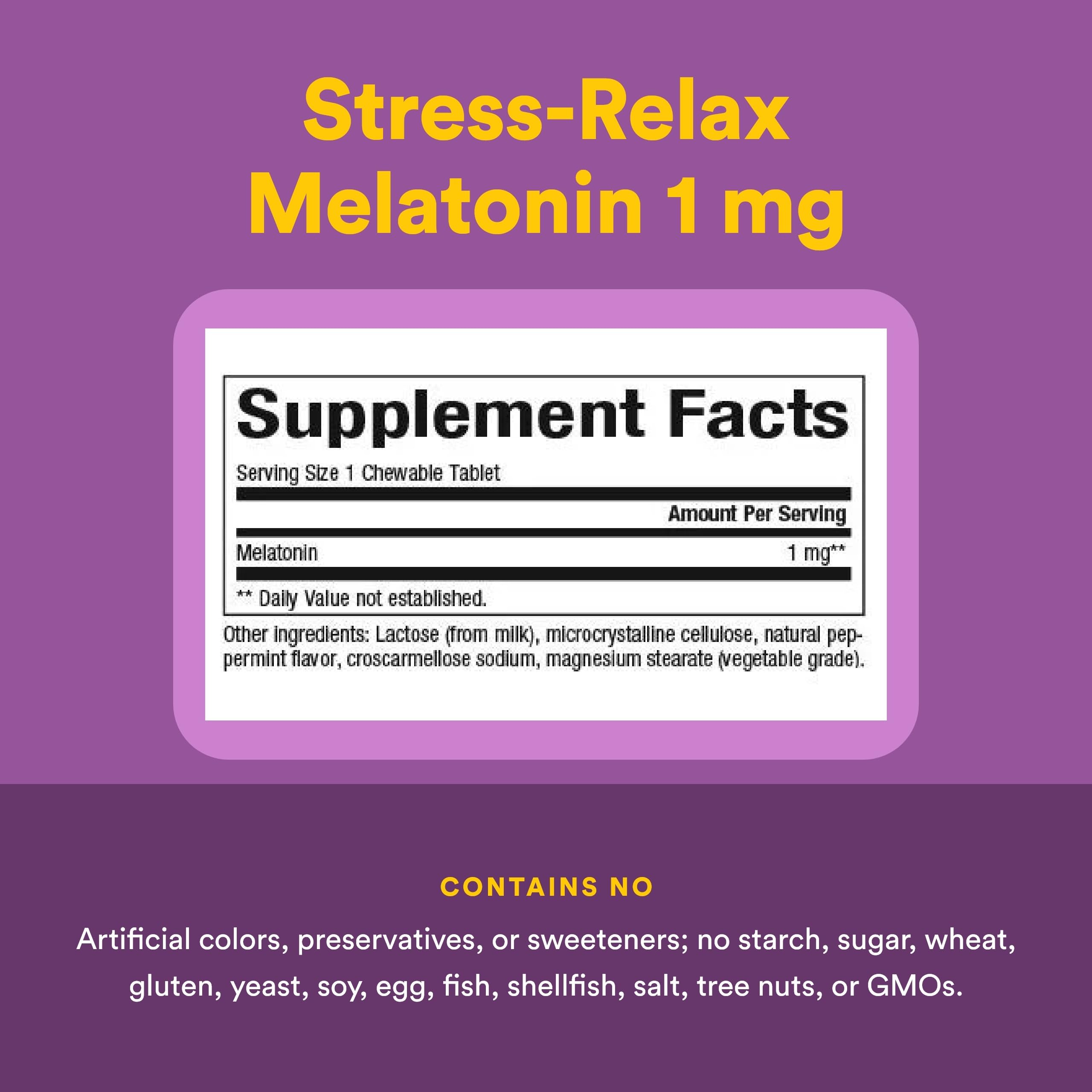 Natural Factors Stress-daily wellness Melatonin 1 mg chewable tablet close-up