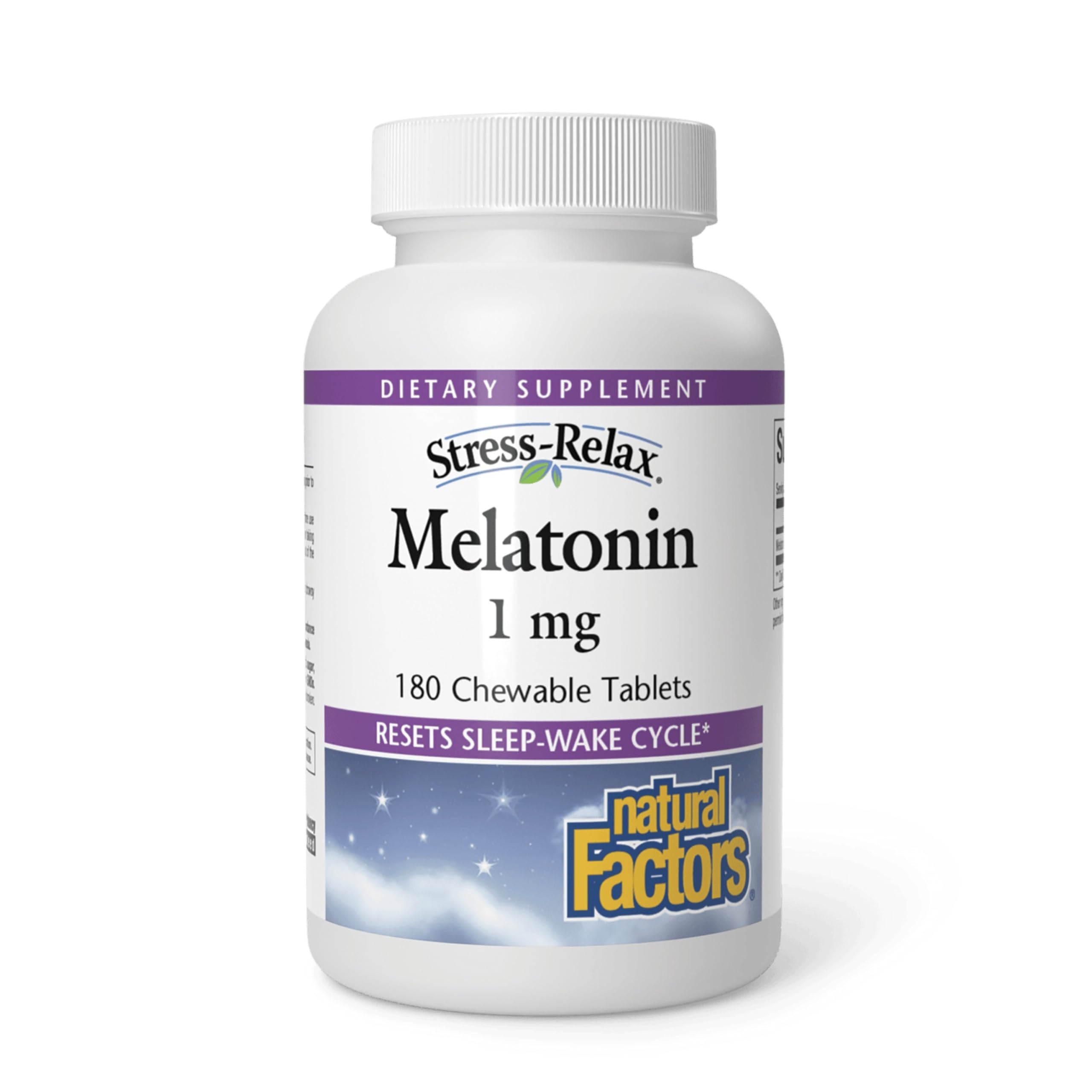 Natural Factors Stress-daily wellness Melatonin 1 mg chewable tablets front view