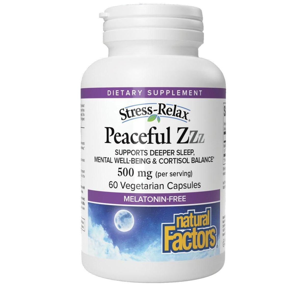 Natural Factors Stress-daily wellness Peaceful Sleep 60 vegetarian capsules front view