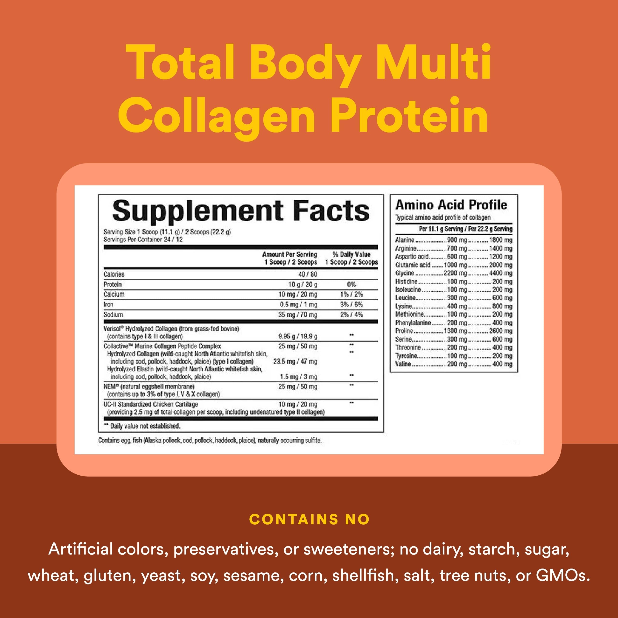 Natural Factors Total Body Multi Collagen Peptide Powder 168g ingredients list