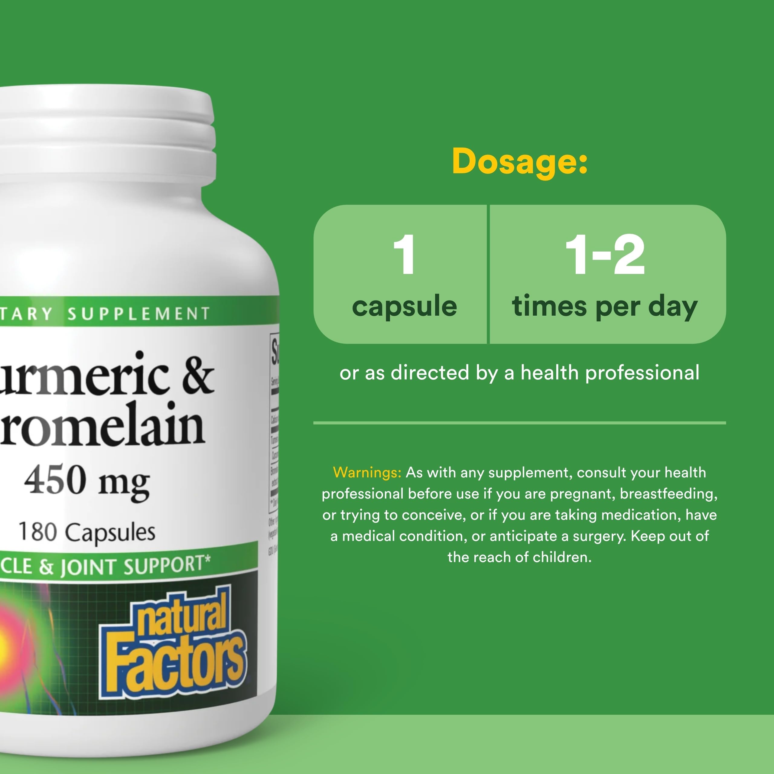 Natural Factors Turmeric & Bromelain Capsules opened bottle with capsules