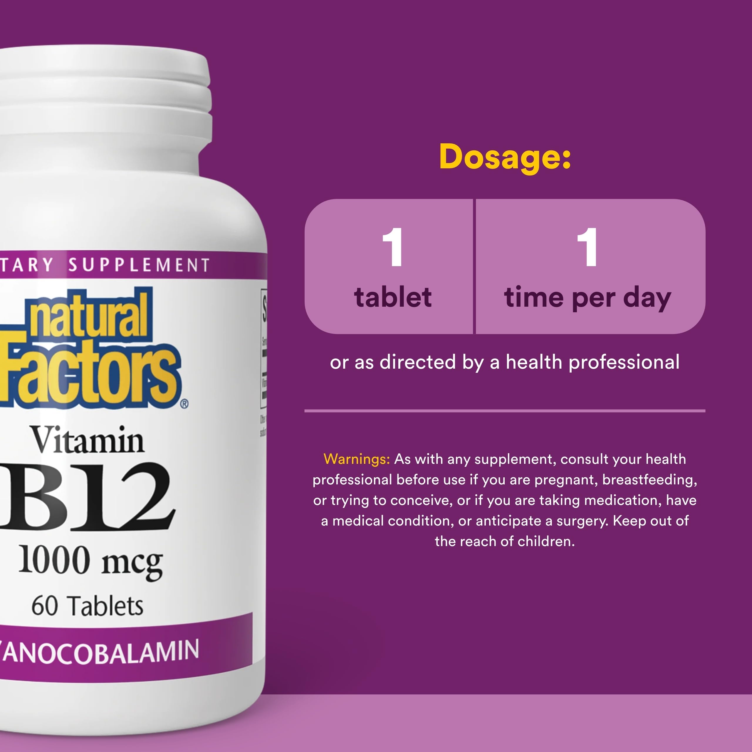 Natural Factors Vitamin B12 Cyanocobalamin 1000mcg capsule close-up