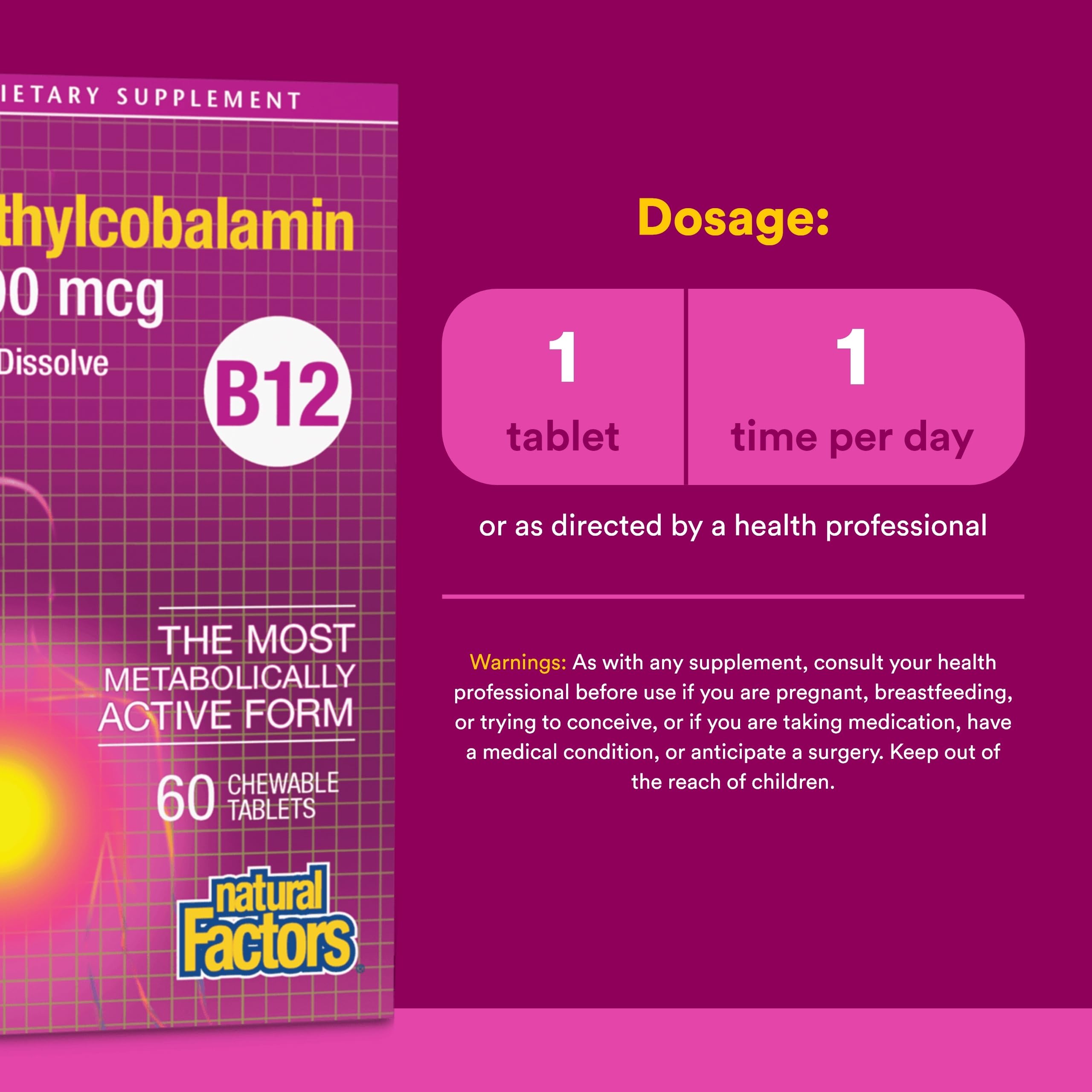 Natural Factors Vitamin B12 Methylcobalamin 27g supplement back view