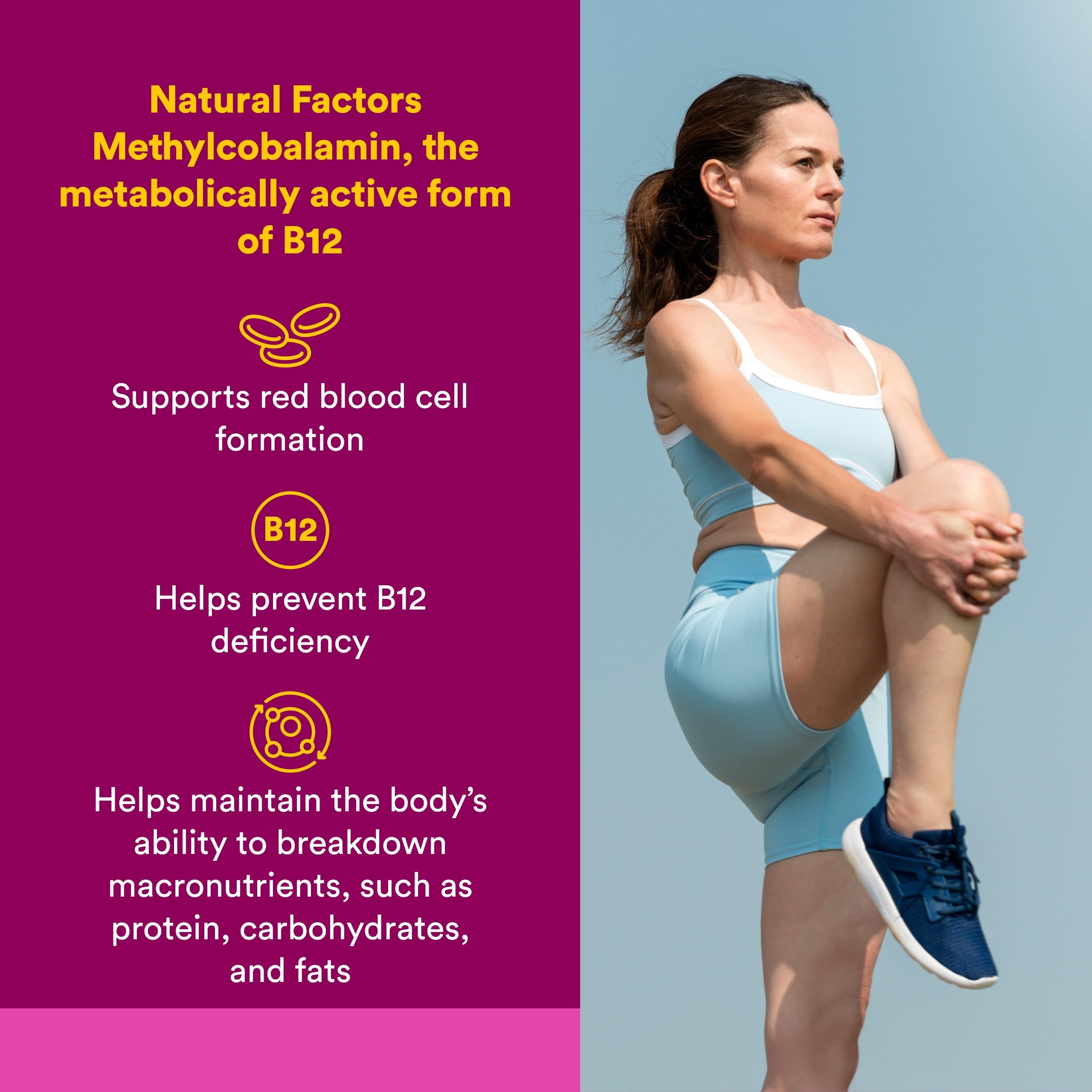 Natural Factors Vitamin B12 Methylcobalamin 27g supplement side view