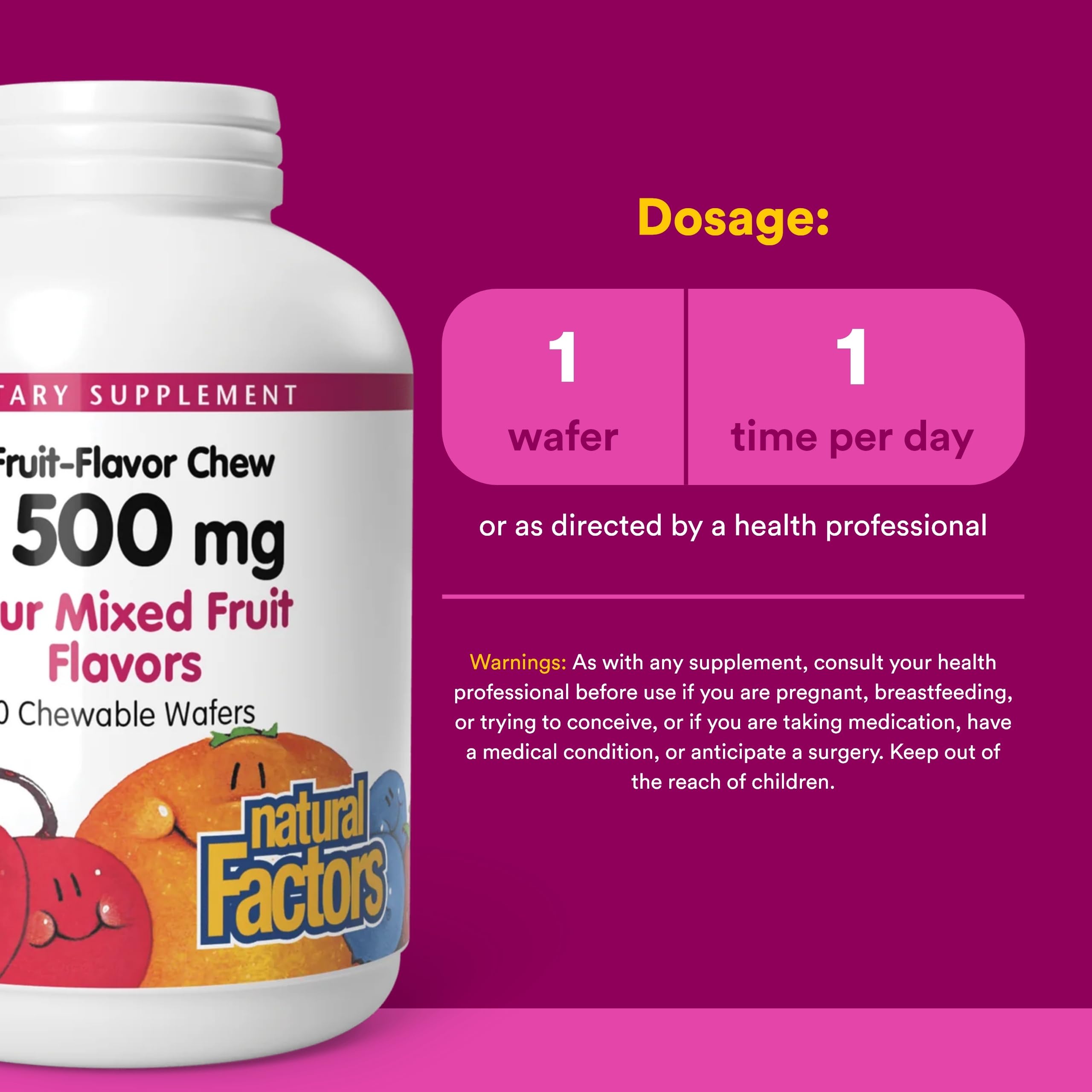 Natural Factors Vitamin C Chewable Wafer 500mg back view