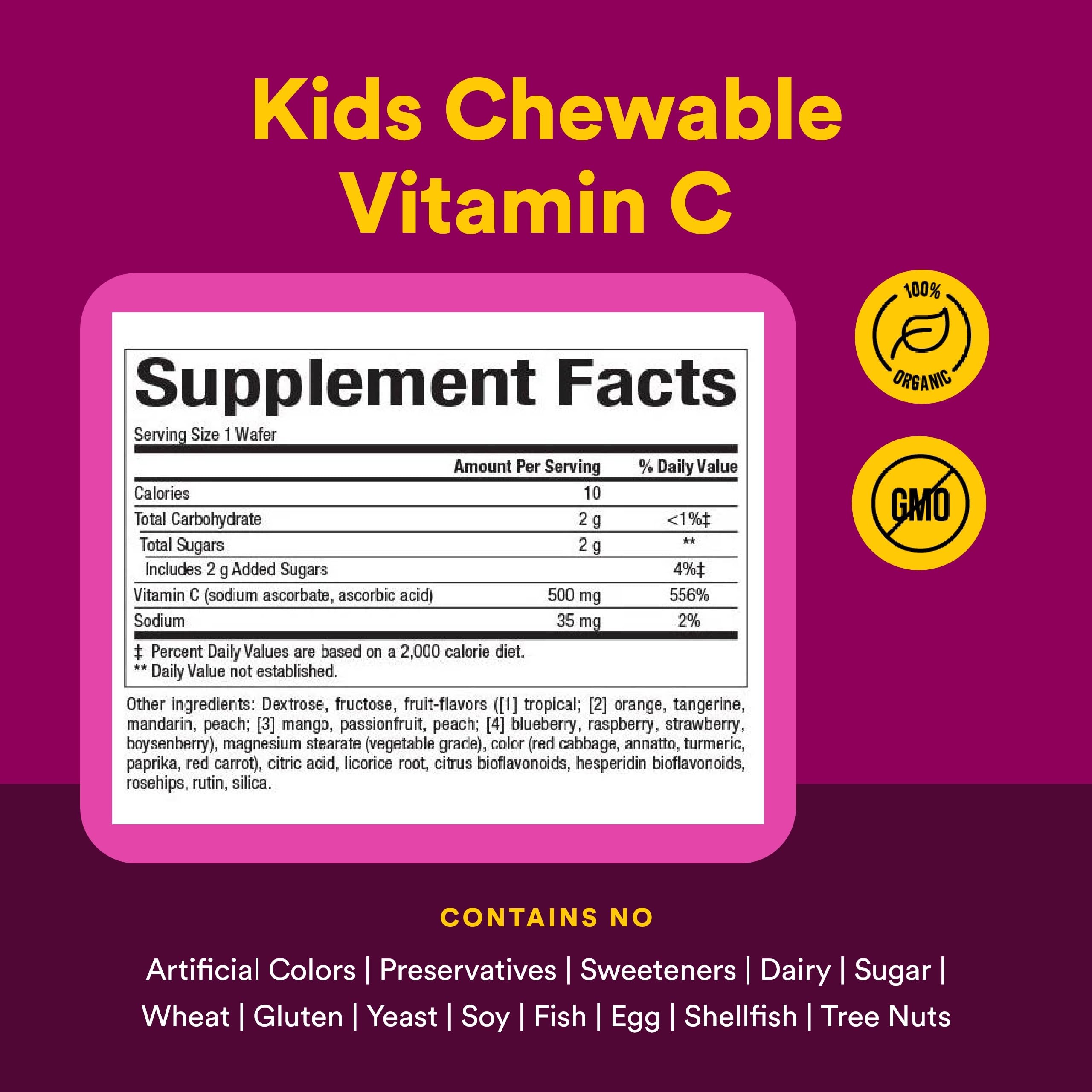 Natural Factors Vitamin C Chewable Wafer 500mg side view