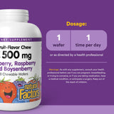 Natural Factors Vitamin C Chewable Wafers with a close-up of a single wafer