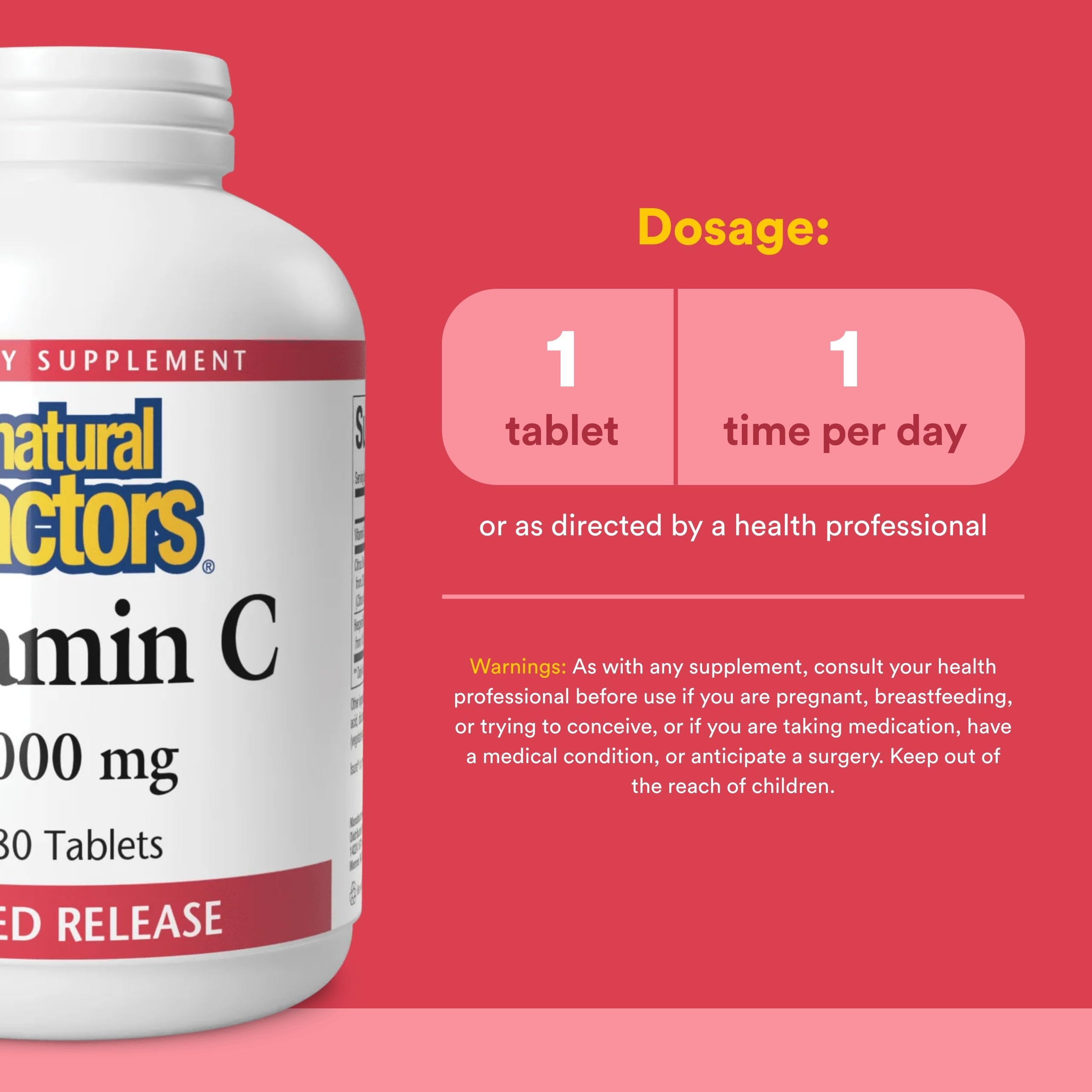 Natural Factors Vitamin C Time Release 1000 mg supplement tablets close-up