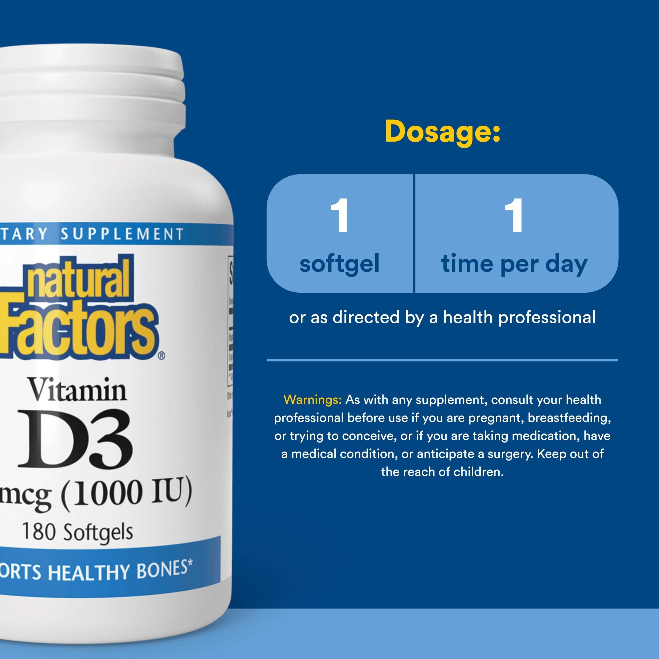 Natural Factors Vitamin D3 1000 IU packaging side view
