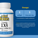 Natural Factors Vitamin D3 1000 IU packaging side view