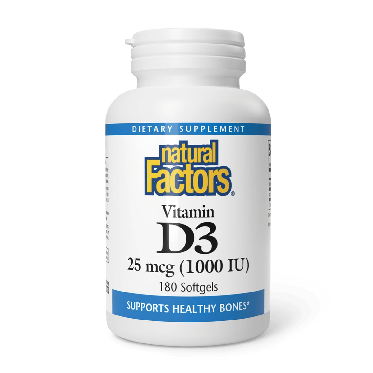 Natural Factors Vitamin D3 1000 IU supplement front view