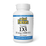 Natural Factors Vitamin D3 1000 IU supplement front view