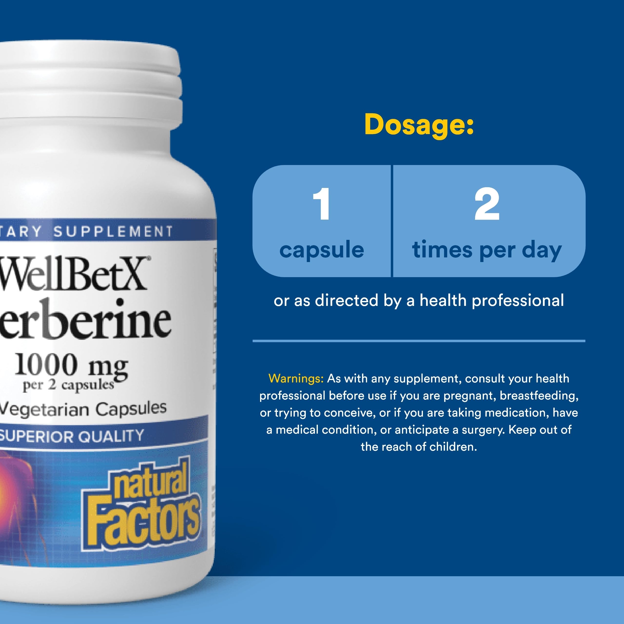 Natural Factors WellBetX Berberine Supplement 500mg capsule back label