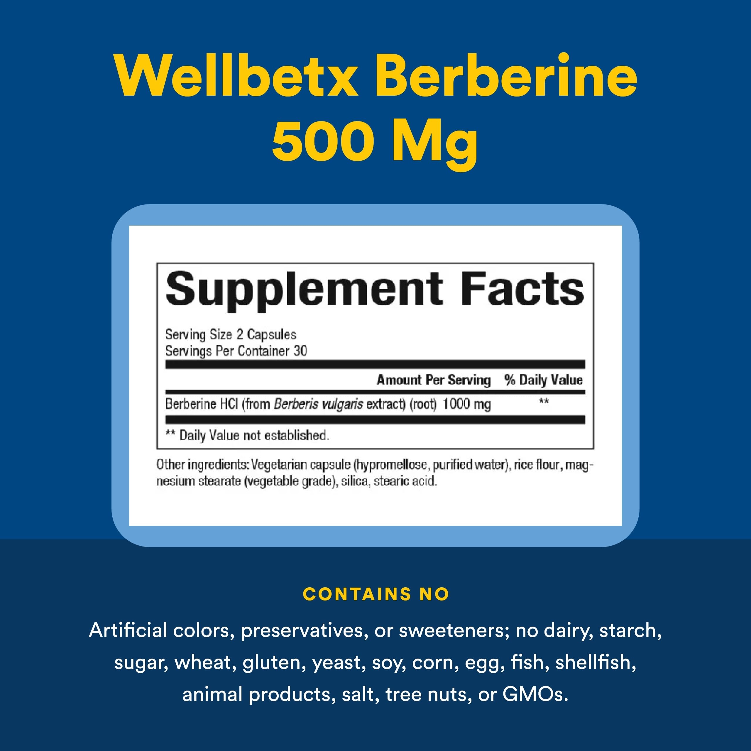 Natural Factors WellBetX Berberine Supplement 500mg capsules on a wooden table