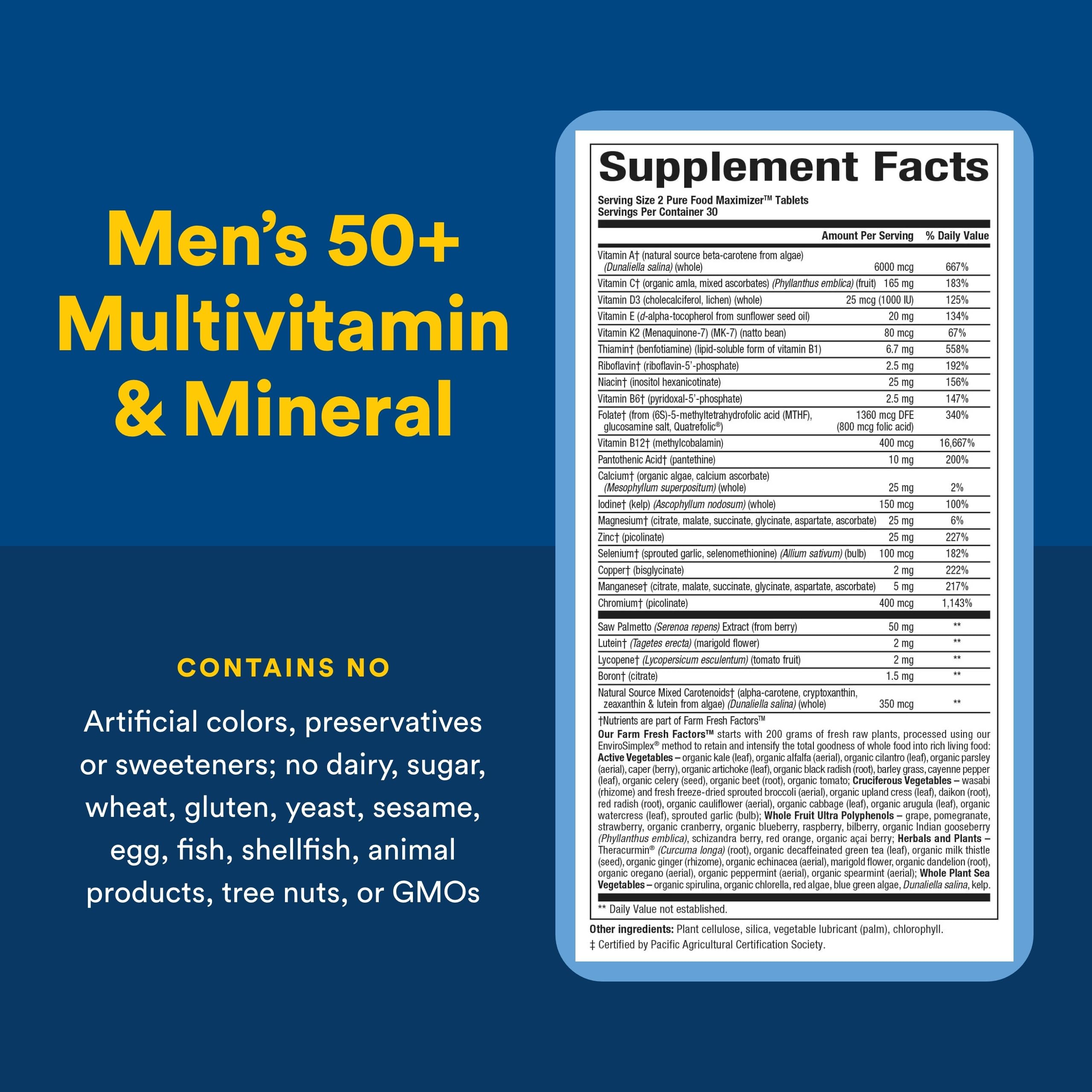 Natural Factors Whole Earth & Sea Men's 50+ Multivitamin ingredients list