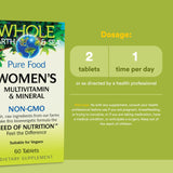 Natural Factors Whole Earth & Sea Women's Multivitamin back view with ingredient list
